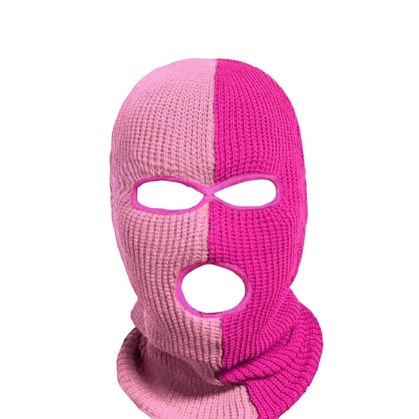 aoozleny 3-Hole Two Color Knitted Hat Ski Mask Balaclava, Full Face Mask for Cycling/Skiing Winter Outdoor Sports (Pink+Rosered)