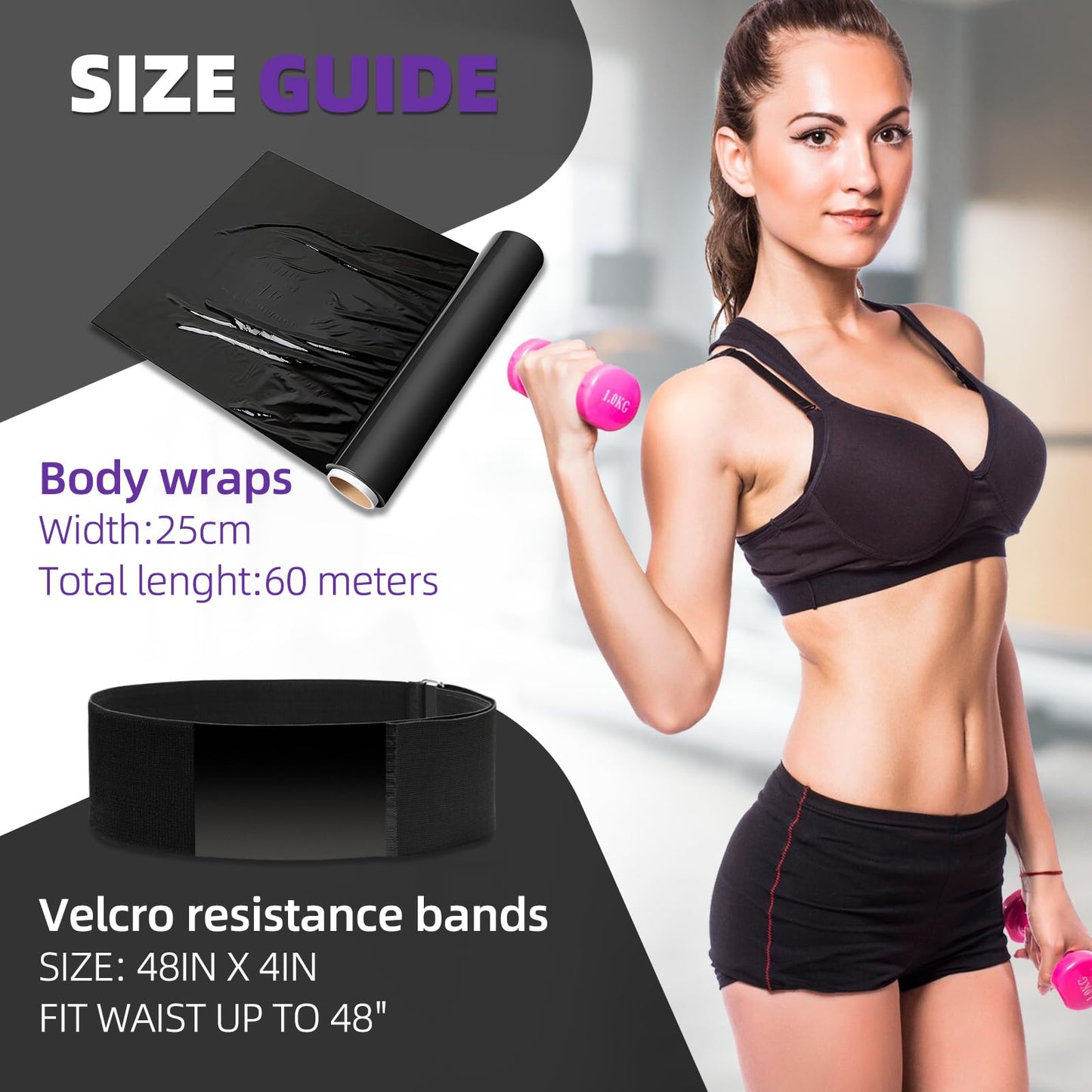 Hayunfiys 4 Rolls 60 Meters Black Osmotic Plastic Body Wrap Exercise & Fitness Sweat Enhancer Anti-Shedding Yoga Training Band Set, DIY Sauna Wrap Pilates Workout & Sweat Resistant Stomach Wrap