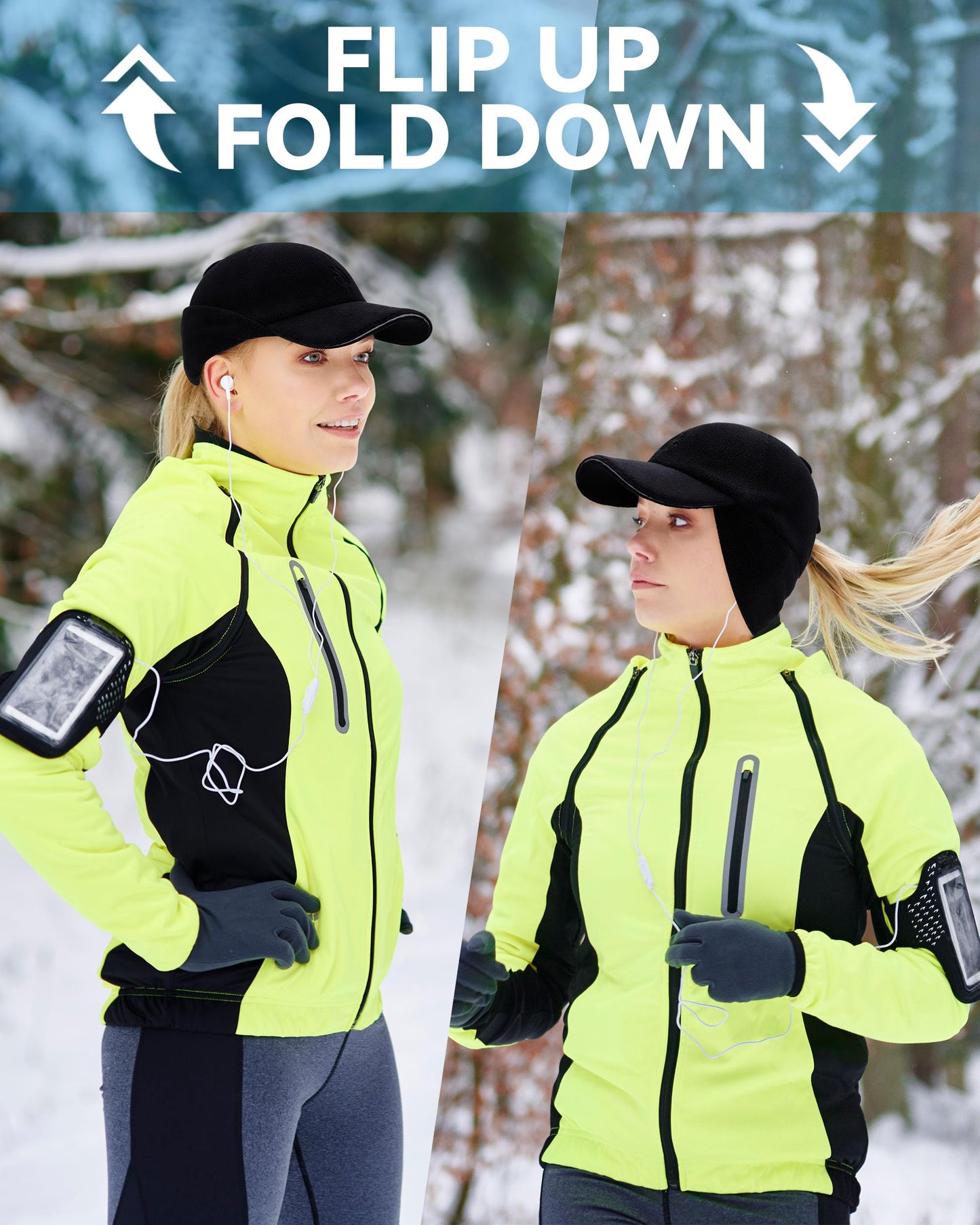 Gisdanchz Winter Running Gear for Women, Cold Weather Running Hat with Ponytail Hole Winter Ponytail Hat with Ear Flaps for Women Ladies Reflective Running Accessories Baseball Hat, Black XS/S