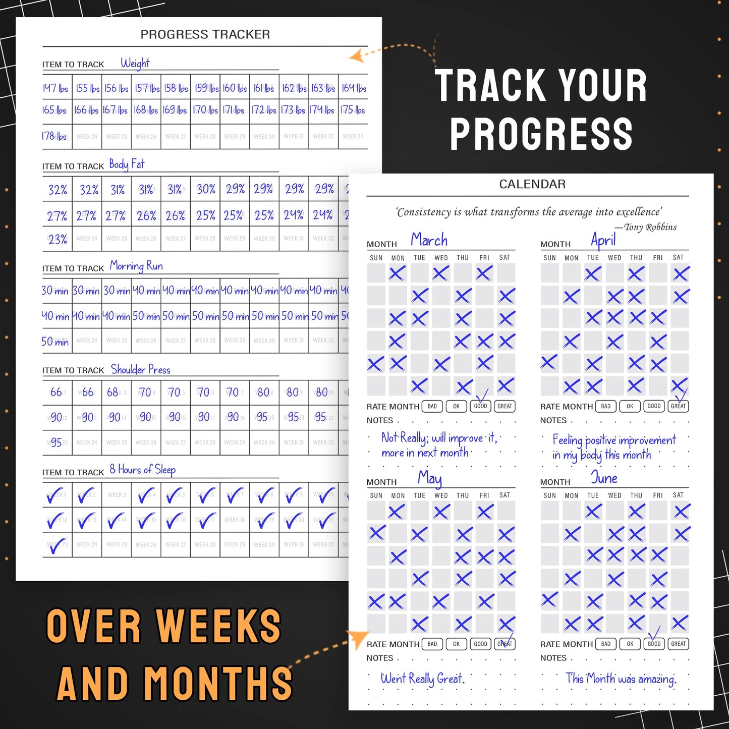 Hardcover Fitness Planner Workout Journal for Men & Women - Undated A5 Sturdy Fitness Log Book to Track Gym & Home Workouts - Pink Separately Packaged 2 Pieces