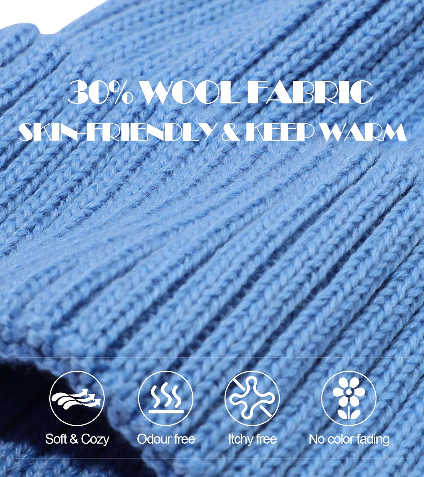 Kids Beanie - Merino Wool Ribbed Knit Winter Hat Classic Daily Skull Caps for Boys and Girls (Ages 7-14),Blue