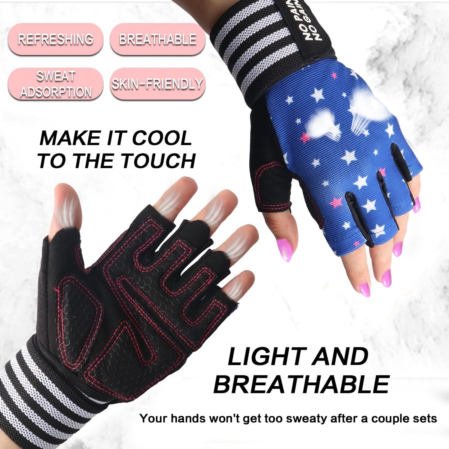 Weight Lifting Gloves for Women Gym Workout with Wrist Support,Padded Half Finger Gloves for Fitness Exercise (Stars, X-Small)