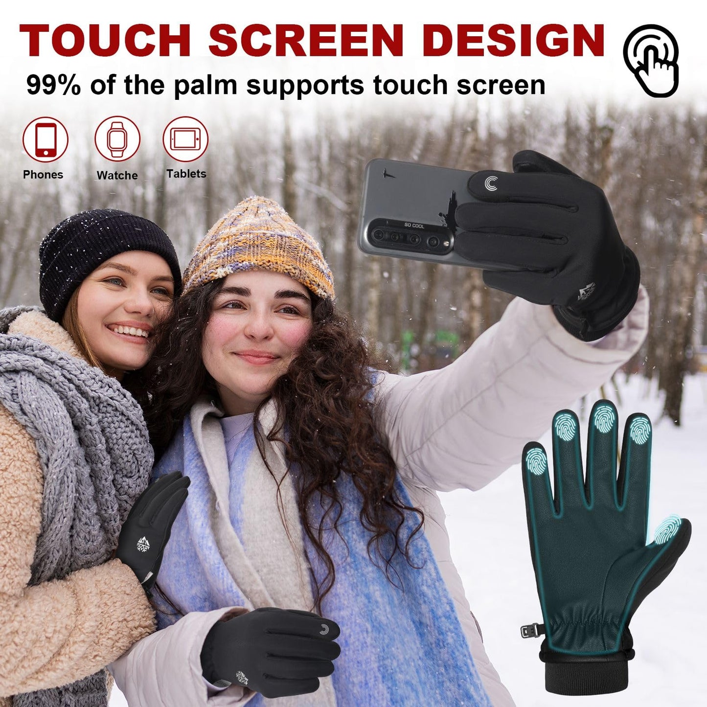 Waterproof Winter Gloves for Men & Women Thermal Snow Gloves for Cold Weather Warm Gloves Made with 3M Thinsulate Insulated Windproof Touchscreen Anti-Slip for Skiing Running Hiking Cycling Walking
