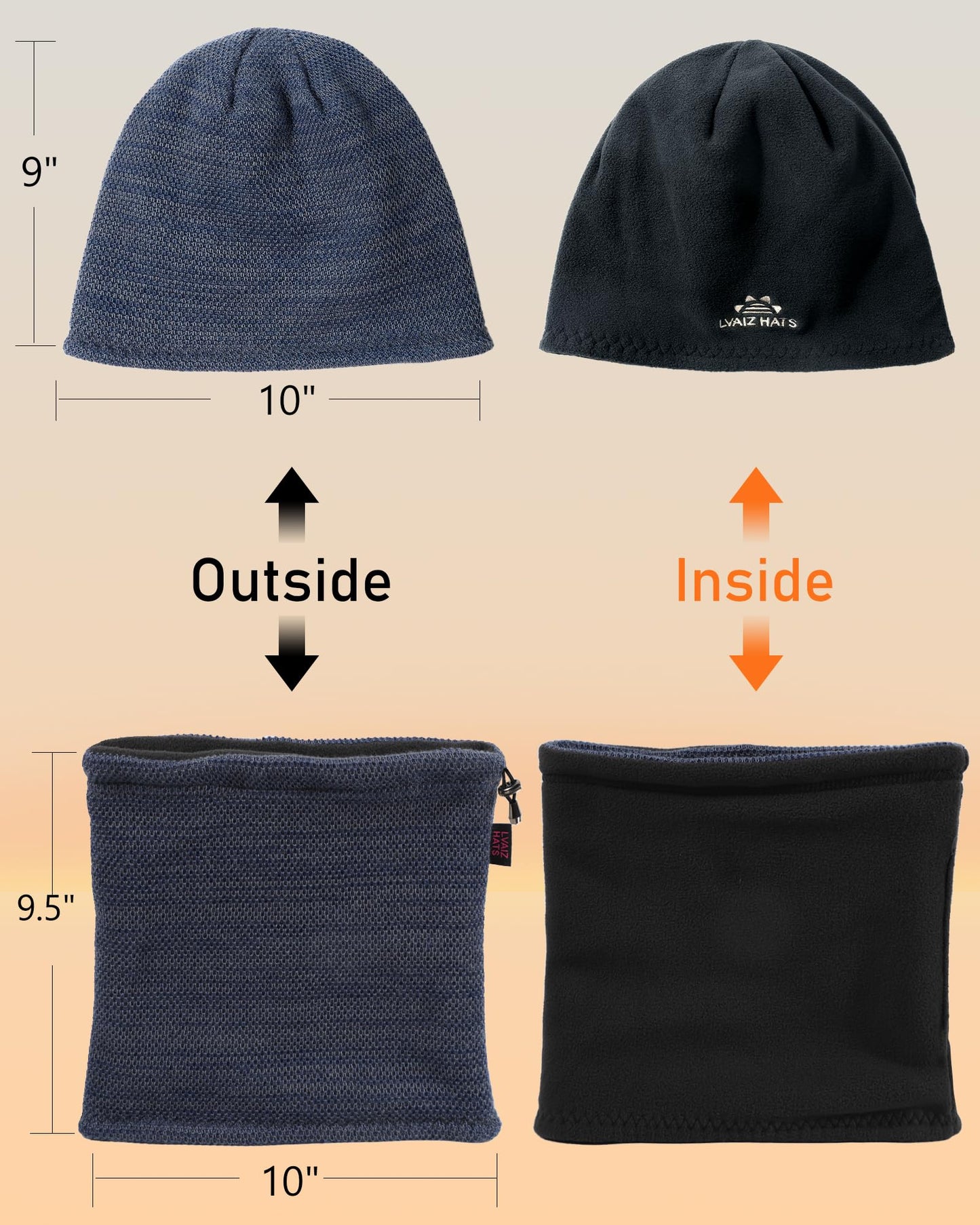 Winter Mens Beanie Hat Scarf Warm Fleece Lined Windproof Knit Ski Women Beanie Skull Cap Neck Warmer Gaiter Set