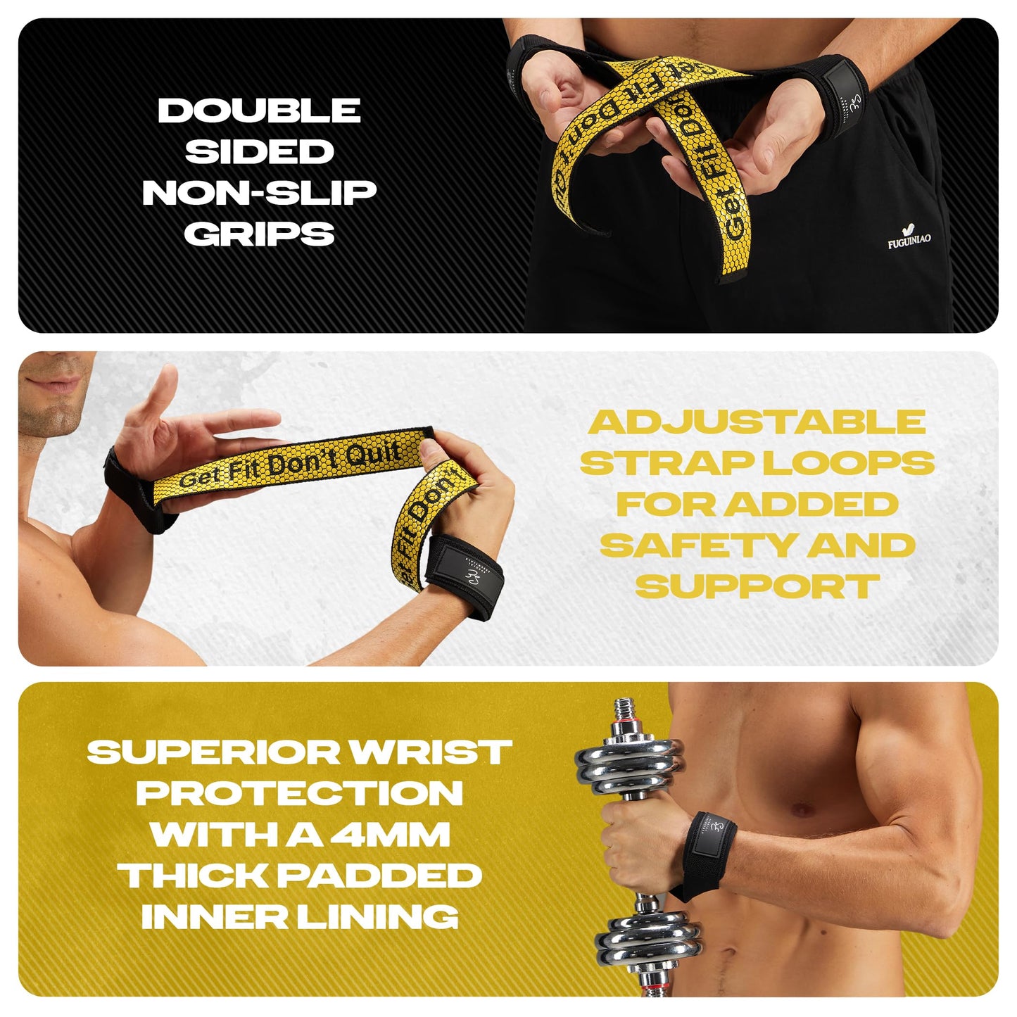 Special Essentials Wrist Straps for Weightlifting - Two-Sided Anti Slip Silicone Grip & Premium Padded Neoprene - Durable Gym Lifting Straps for Men and Women - Ideal for Bodybuilding & Powerlifting