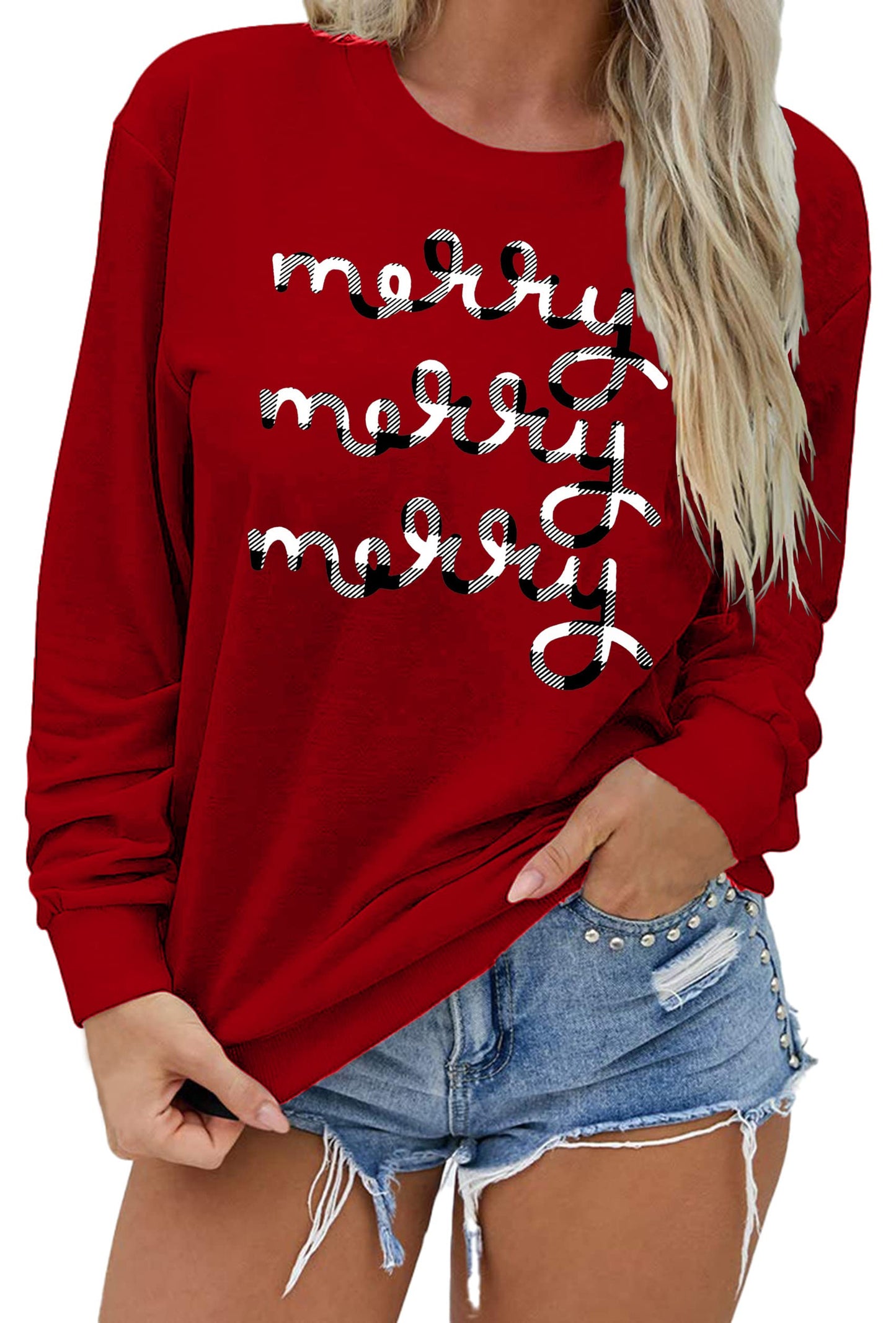 Christmas Sweatshirt Women Merry and Bright Christmas T-Shirt Funny Xmas Lights Blouse Tops Holiday Shirts