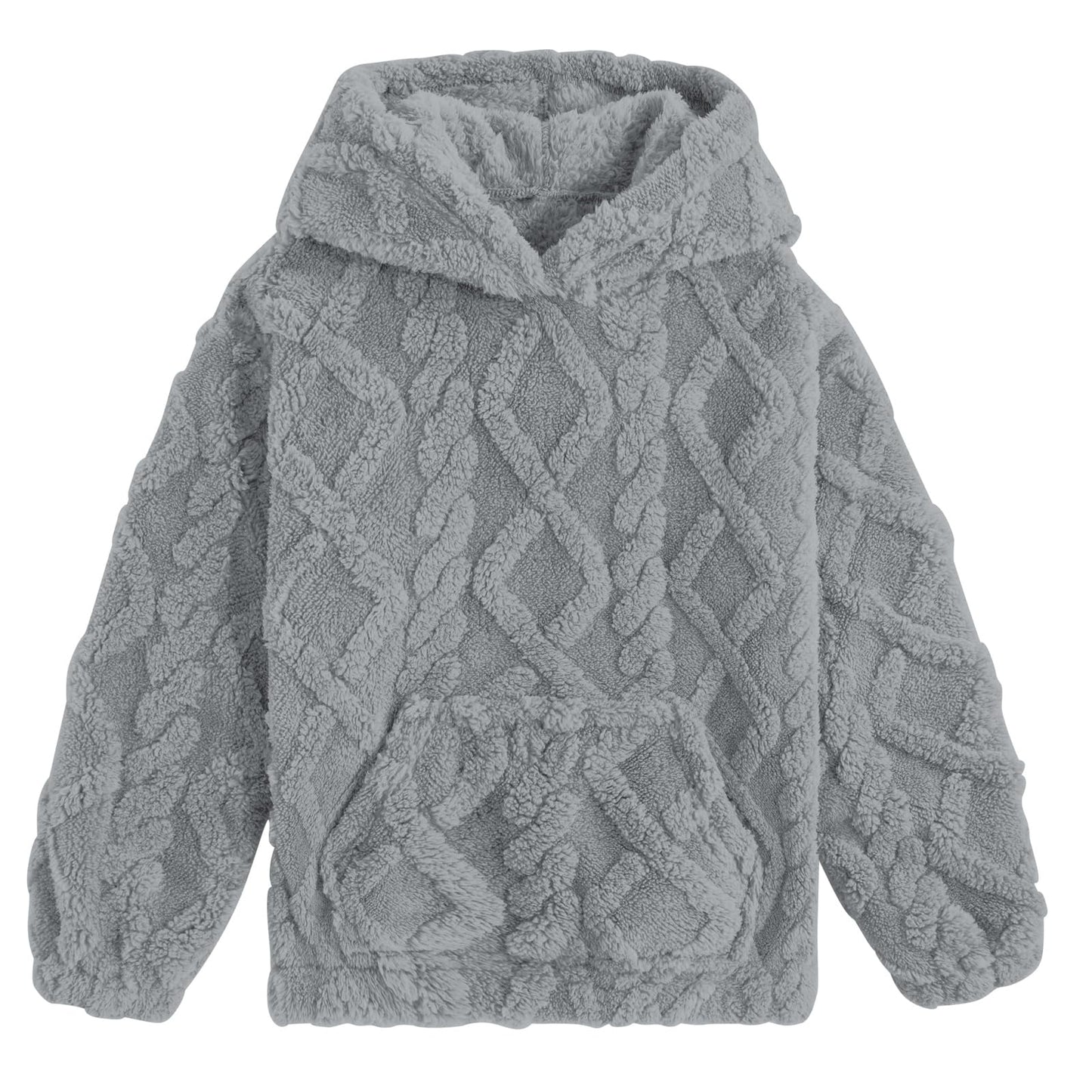 TUONROAD Girls Fuzzy Fleece Hoodies 8 9 Years Children Cable Knit Sherpa Pullover Sweatshirt with Pocket Girl's Winter Warm Teddy Jacket Coat Grey Size 8 10