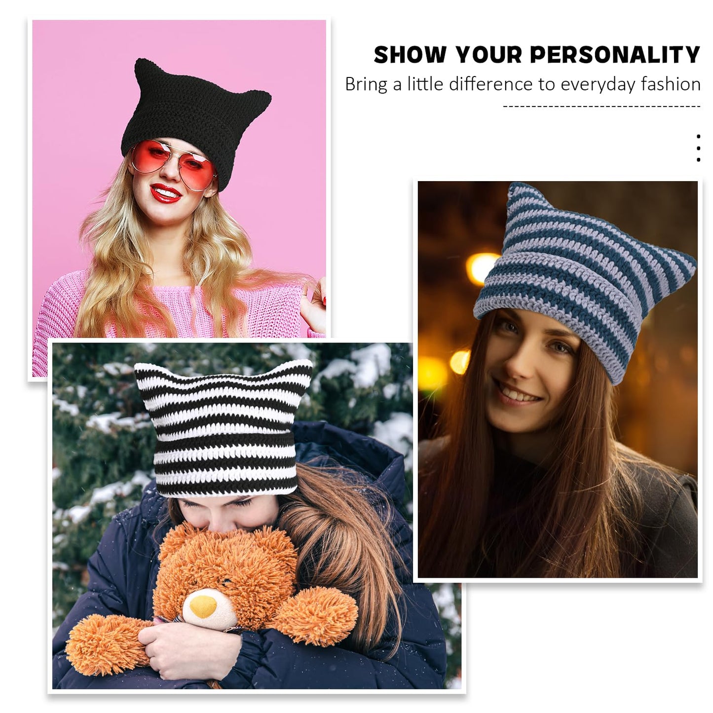 Women Beanie Warm Winter Hats, Soft Knit Lazy Beanie for Women, Women Cat Beanie，Women Fox hat, Slouchy Beanies for Women