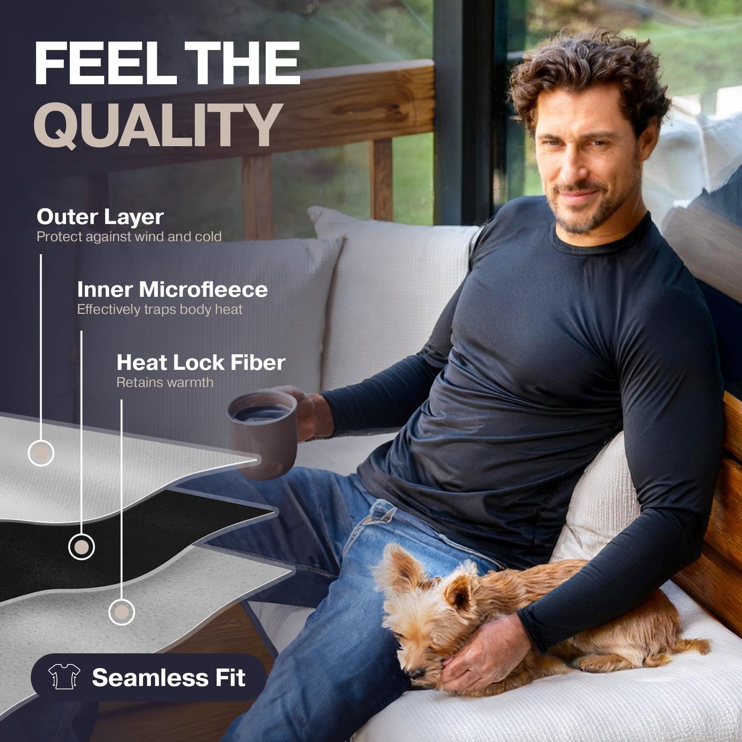 Thermajohn Thermal Shirts for Men Long Sleeve Thermal Compression Shirts for Men Base Layer Cold Weather (Black, Large)