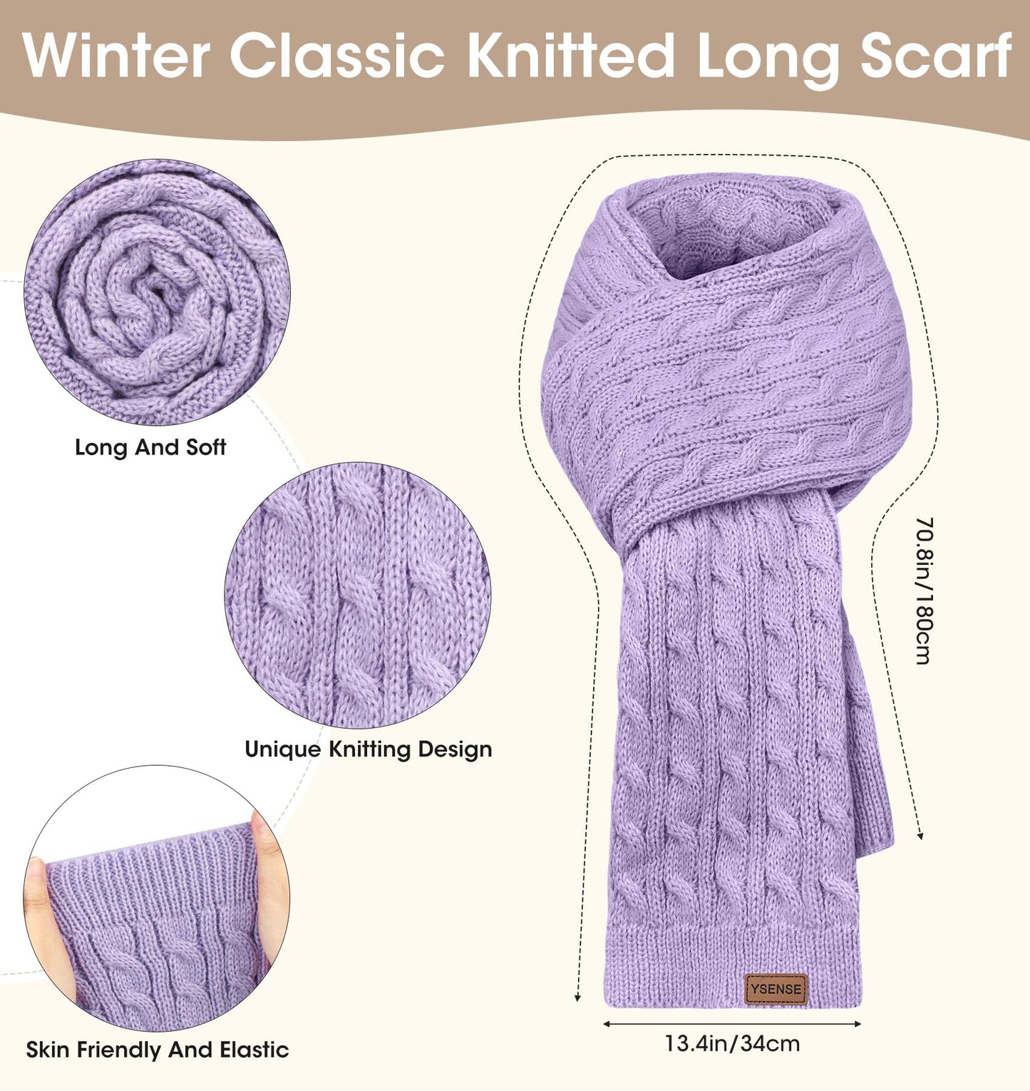 YSense 3 Pieces Womens Winter Beanie Hat Scarf Gloves Set Knitted Hat with Pom Pom Warm Long Scarf Touchscreen Gloves