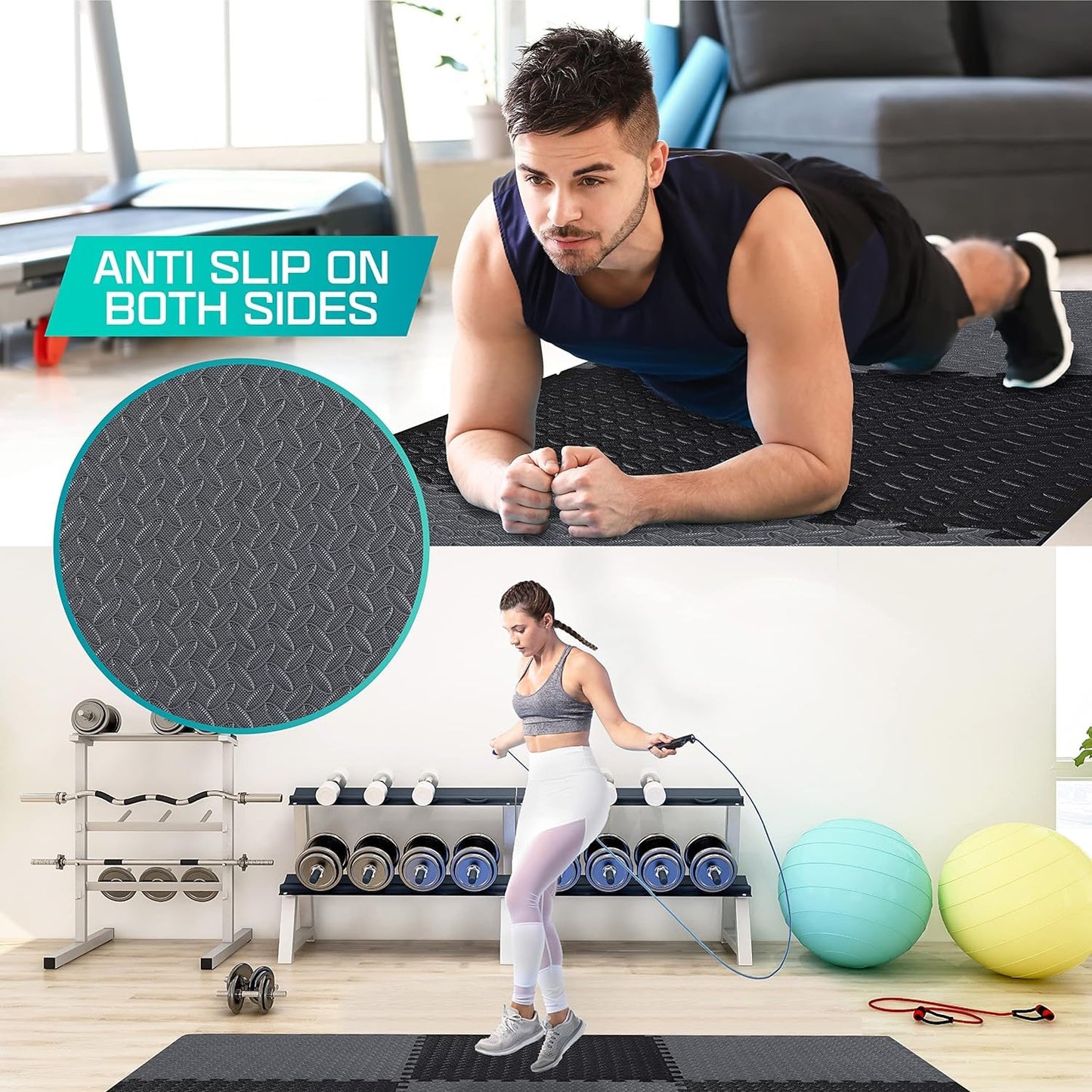 Yes4All Interlocking Foam Tiles, Non-Slip Foam Floor Tiles for Home Gym- Black and Gray, 16 tiles 12"x 12"x 7/16" cover 16 Sqft