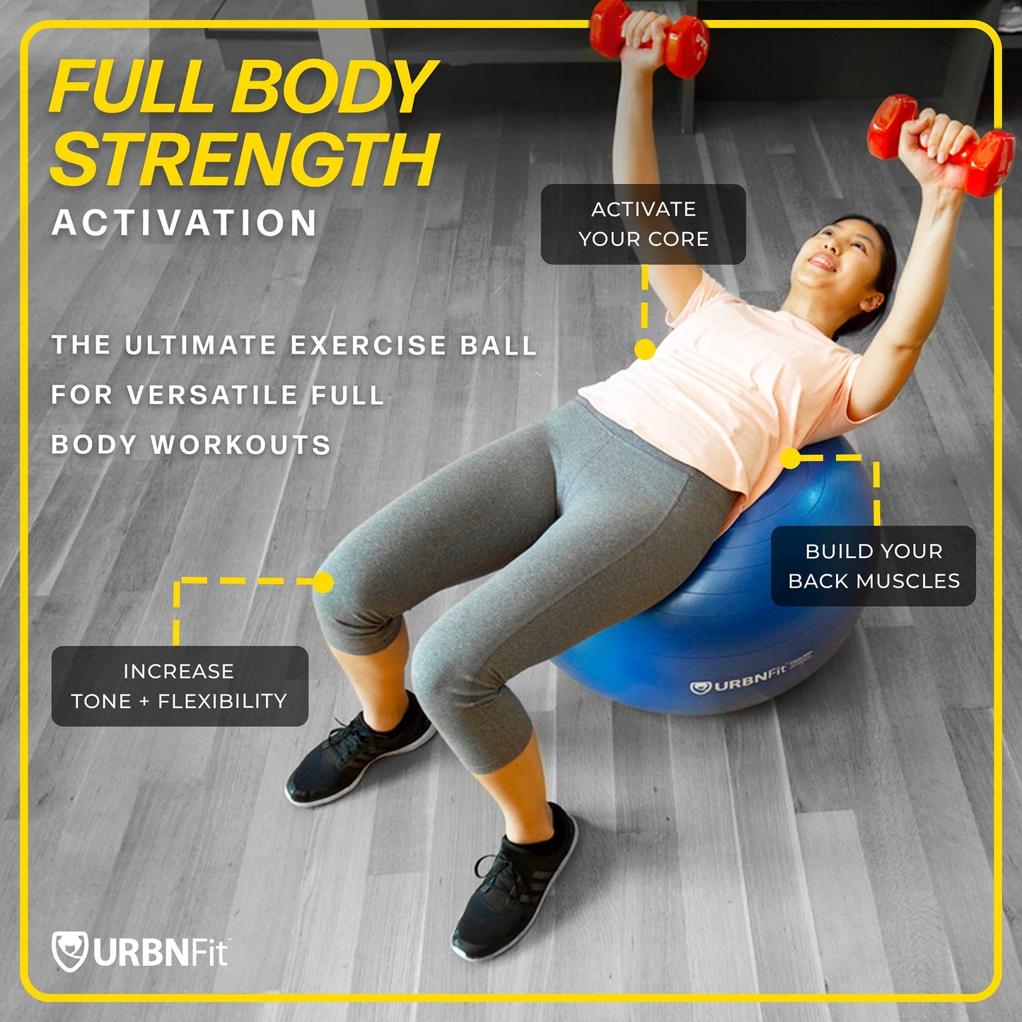 URBNFit Exercise Ball - Yoga Ball in Multiple Sizes for Yoga, Pilates, Pregnancy, Stability - Anti-Burst Swiss Balance Ball w/Quick Pump – Office Ball Chair for Home and Gym – 26 Inch - Silver
