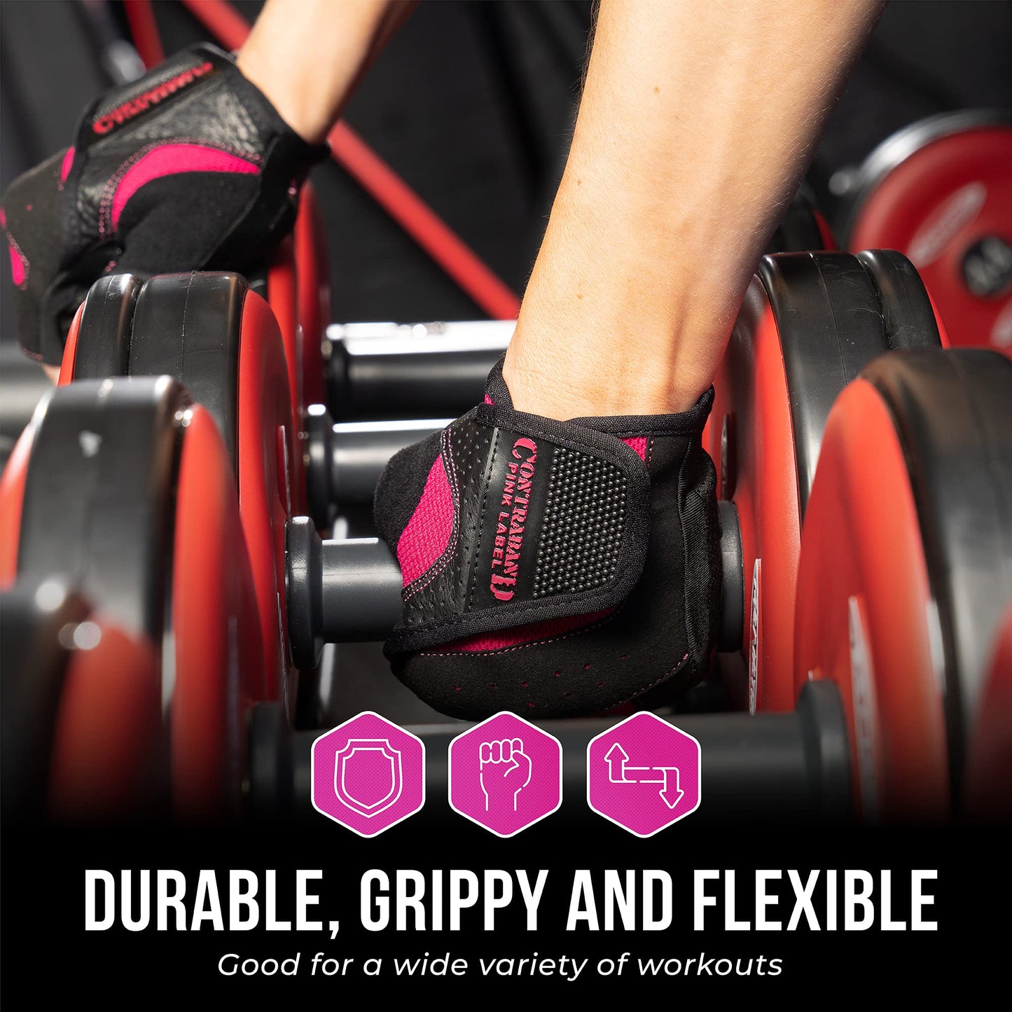 Contraband Pink Label 5137 Women's Padded Weight Lifting and Rowing Gloves w/Grip-Lock Padding (Pair) - Machine Washable Fingerless Workout Gloves Designed Specifically for Women (Pink, X-Small)