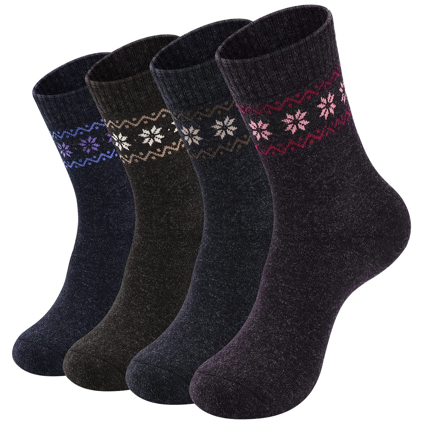 NinetoFiveLife Pack of 4 Womens Wool Socks Winter Hiking Socks Thick Merino Wool Knit Outdoor Recreation Socks Warm Soft and Comfortable