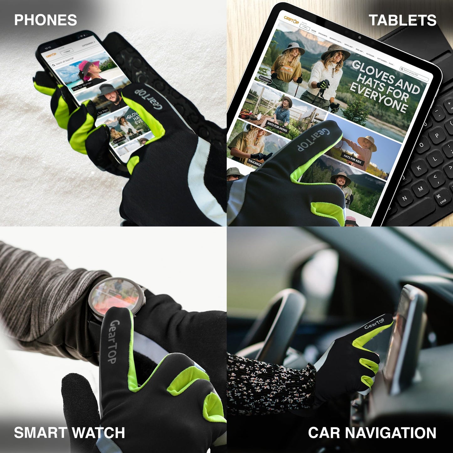 GearTOP Football Gloves Winter Gloves Liner for Men & Women, Touchscreen Gloves for Cold Weather, Warm Running, Cycling & Driving Gloves Women, Black Gloves Men with Touch Screen Fingers Reflective