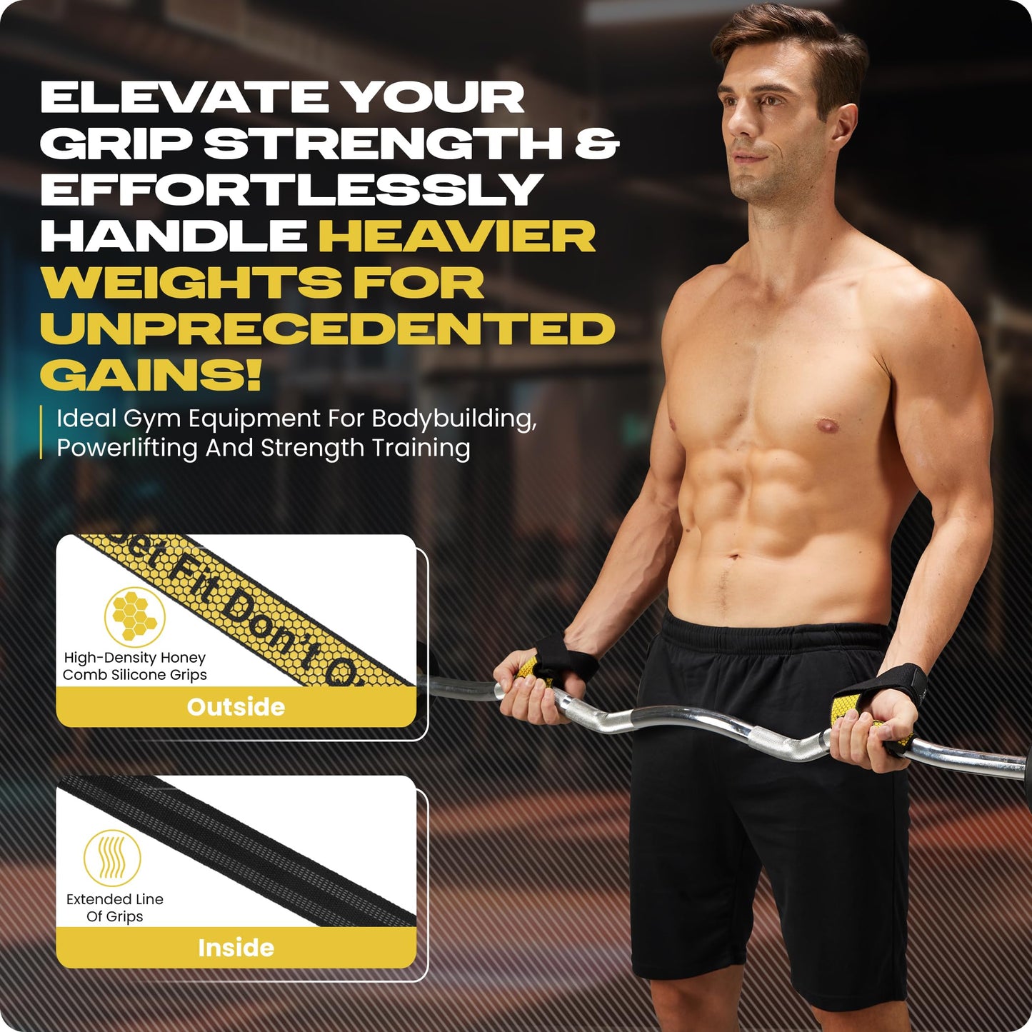 Special Essentials Wrist Straps for Weightlifting - Two-Sided Anti Slip Silicone Grip & Premium Padded Neoprene - Durable Gym Lifting Straps for Men and Women - Ideal for Bodybuilding & Powerlifting