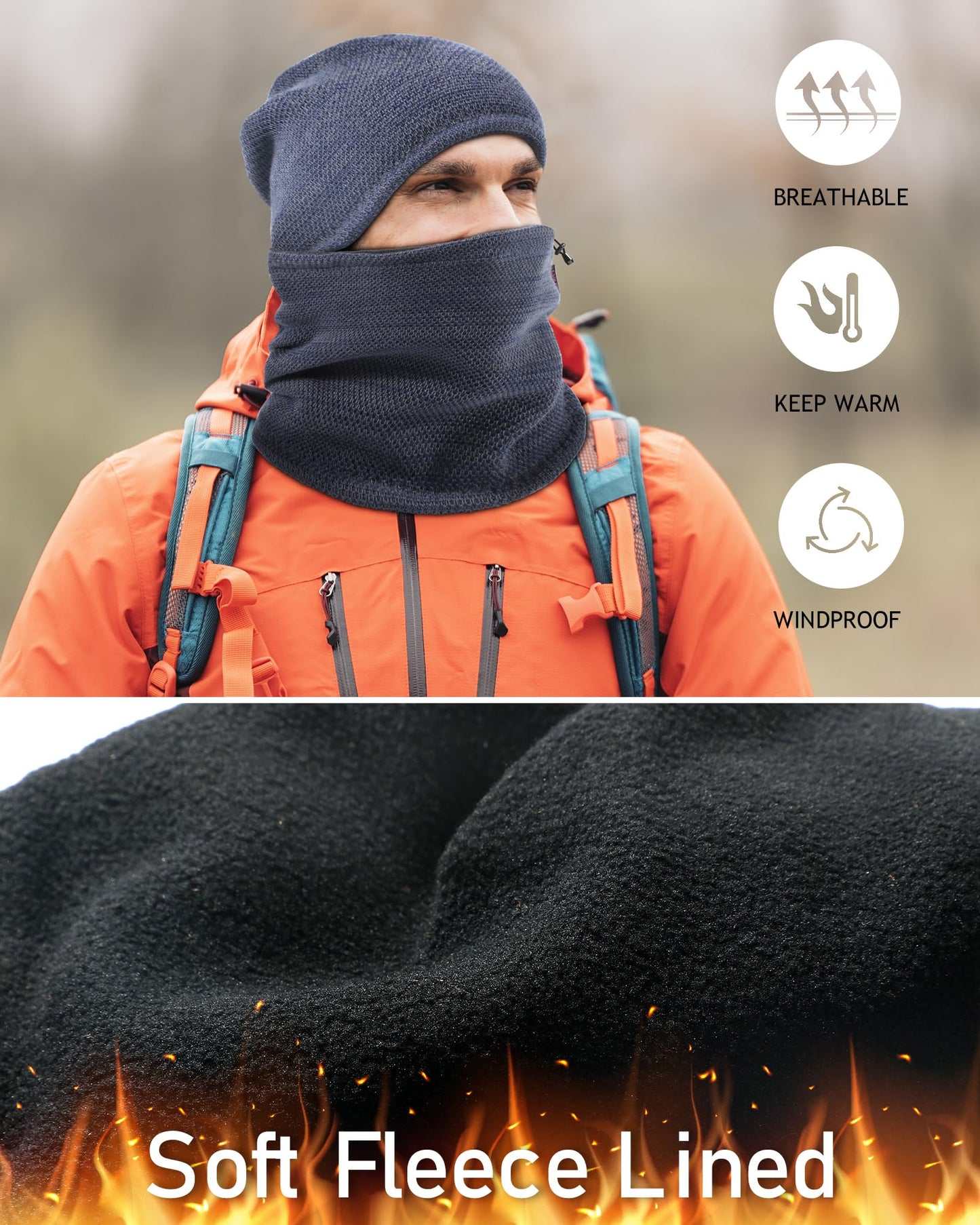 Winter Mens Beanie Hat Scarf Warm Fleece Lined Windproof Knit Ski Women Beanie Skull Cap Neck Warmer Gaiter Set
