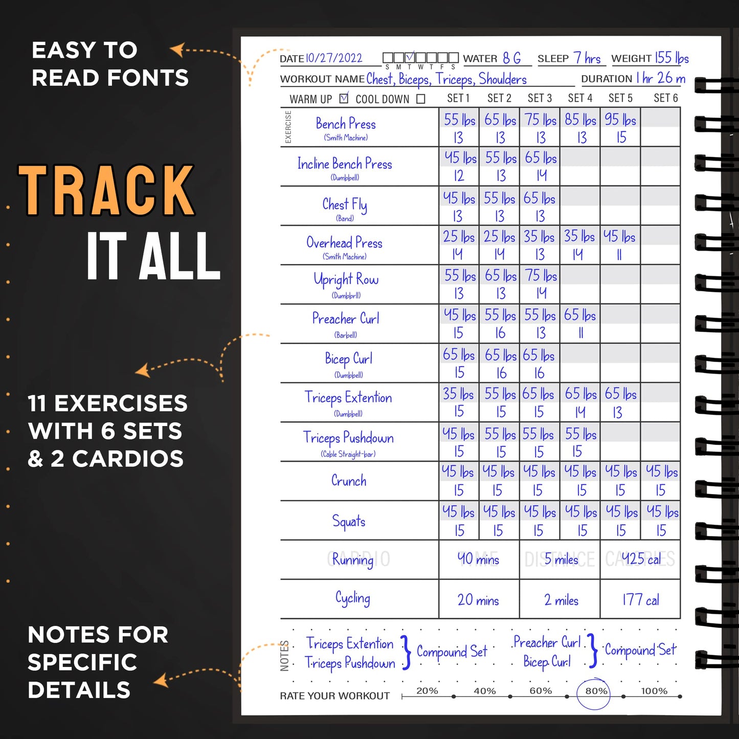 Hardcover Fitness Planner Workout Journal for Men & Women - Undated A5 Sturdy Fitness Log Book to Track Gym & Home Workouts - Pink Separately Packaged 2 Pieces