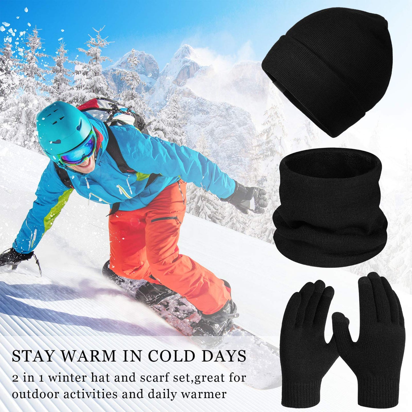 6 Pieces Winter Beanie Hat Scarf Touchscreen Gloves Neck Warm Knitted Fleece Lined for Men and Women Black, Grey