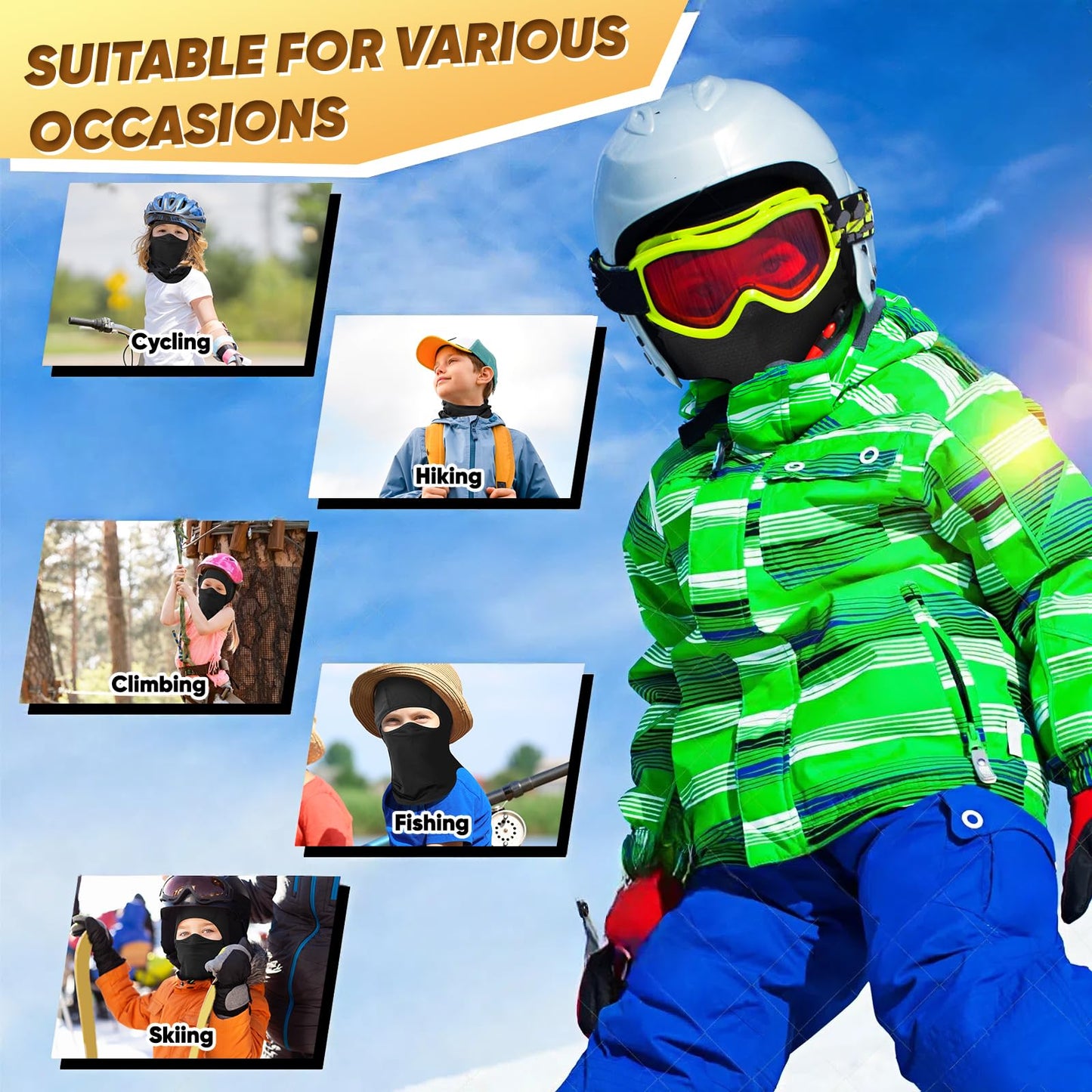 Ameceres Kids Balaclava Ski Mask Cold Weather Windproof Tactical Face Mask Winter for Skiing Snowboarding Cycling (2)