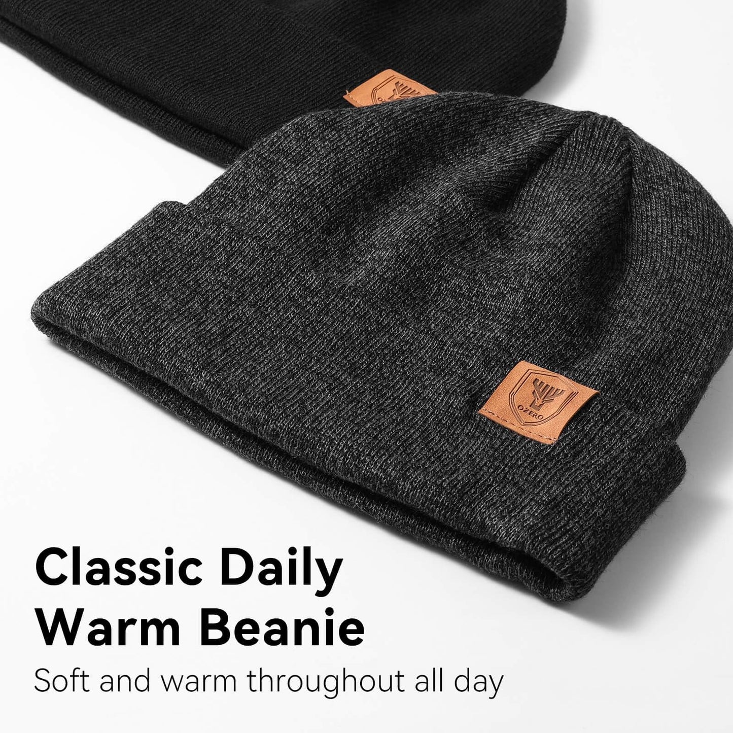 OZERO Winter Beanies for Men Women: 2-Pack Classic Cuffed Thermal Hats, Soft Warm Caps, Fashion Skull Cap for Cold Weather Gray