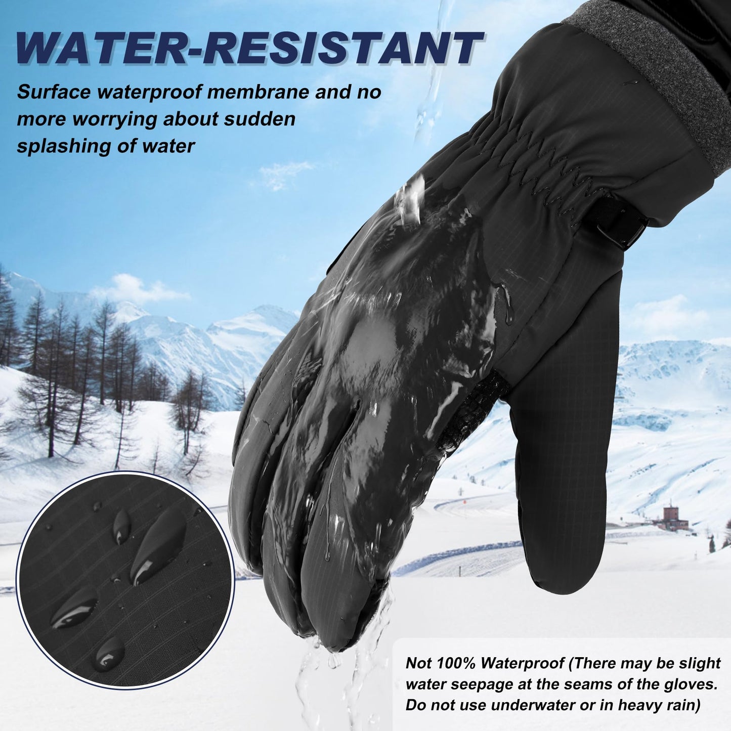 Sukeen Windproof Winter Gloves for Cold Weather, Warm Ski Gloves for Men Women, Anti-Slip Snow Gloves with Touchscreen Fingers, Winter Gloves for Skiing Snowboarding Running Driving Cycling, Black, L