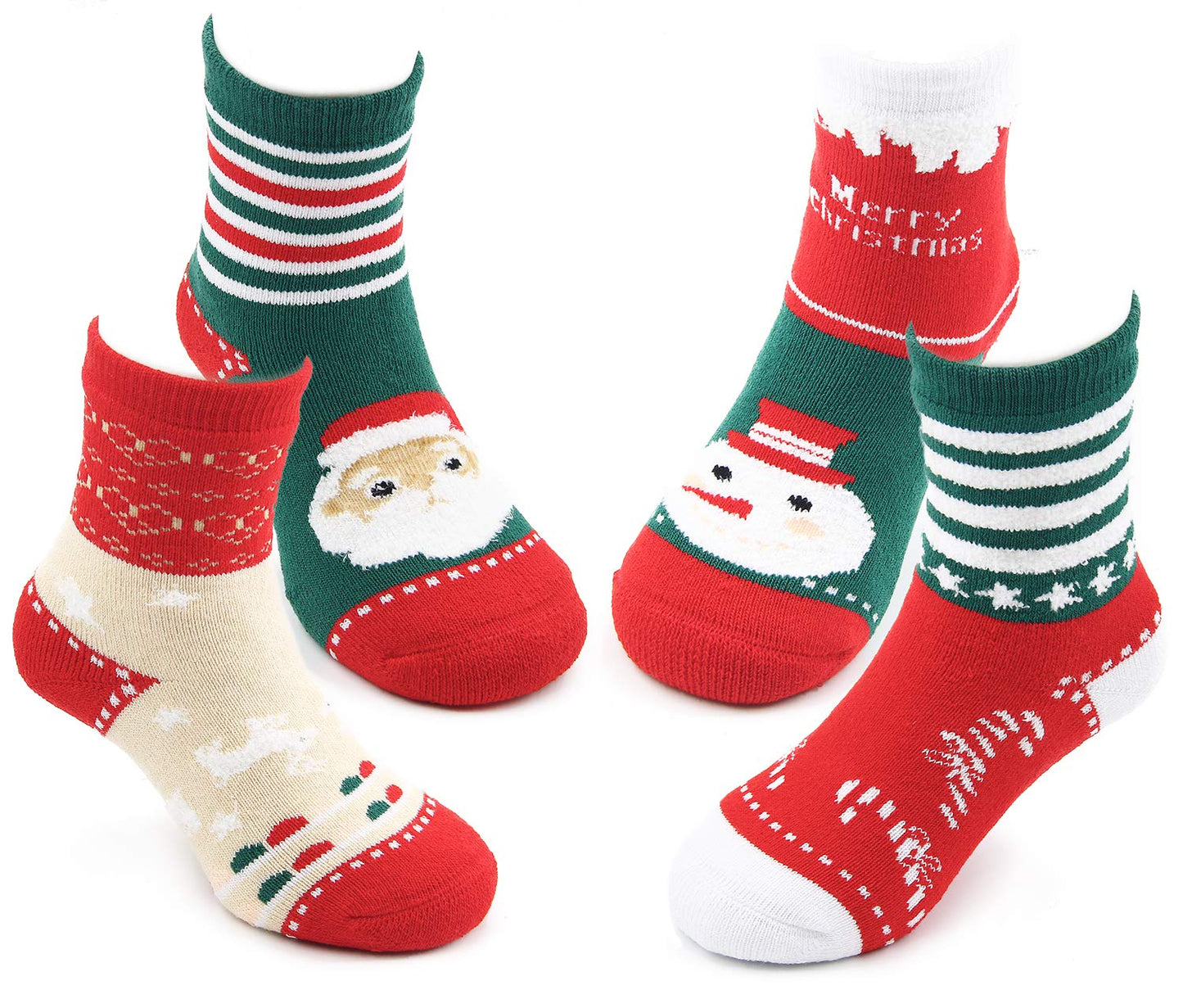 HowJoJo Big Boys Girls Christmas Socks Kids Warm Socks Winter Thermal Cotton Crew Socks 4 Pack 8-10 years