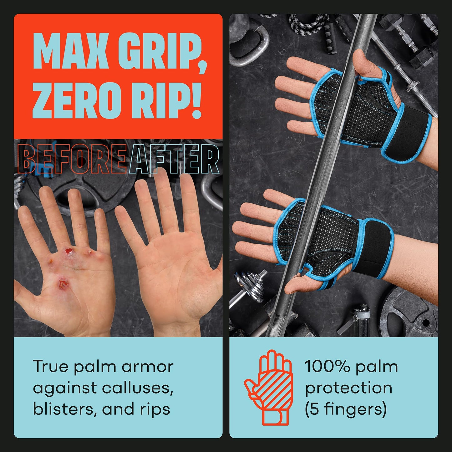 MAVA Open Gym Gloves for Men & Women; Padded Weight Lifting Gloves with Wrist Support for Comfort, Protection; Strong-Grip Fingerless Workout Gloves for Men & Women; Anti-Sweat Gym Accessories