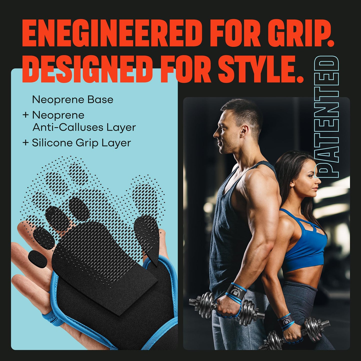 MAVA Open Gym Gloves for Men & Women; Padded Weight Lifting Gloves with Wrist Support for Comfort, Protection; Strong-Grip Fingerless Workout Gloves for Men & Women; Anti-Sweat Gym Accessories