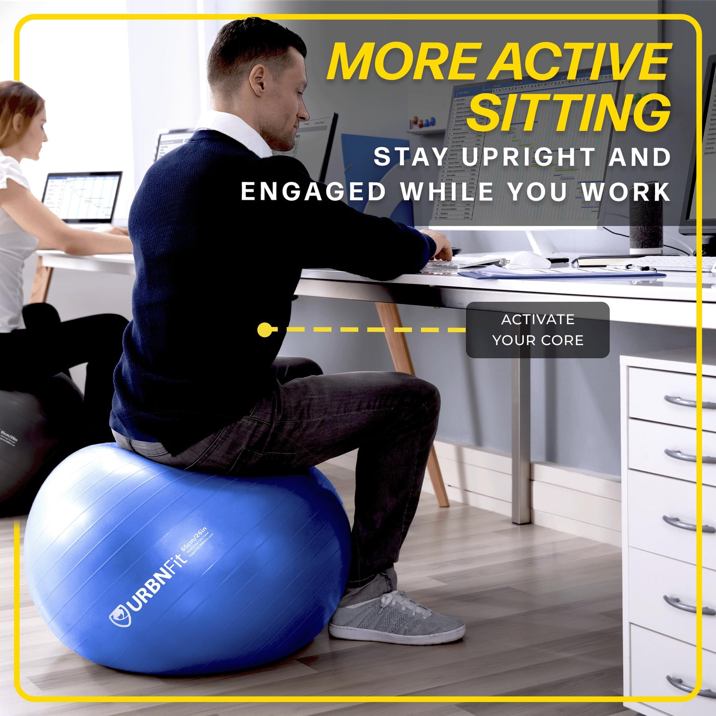 URBNFit Exercise Ball - Yoga Ball in Multiple Sizes for Yoga, Pilates, Pregnancy, Stability - Anti-Burst Swiss Balance Ball w/Quick Pump – Office Ball Chair for Home and Gym – 26 Inch - Teal