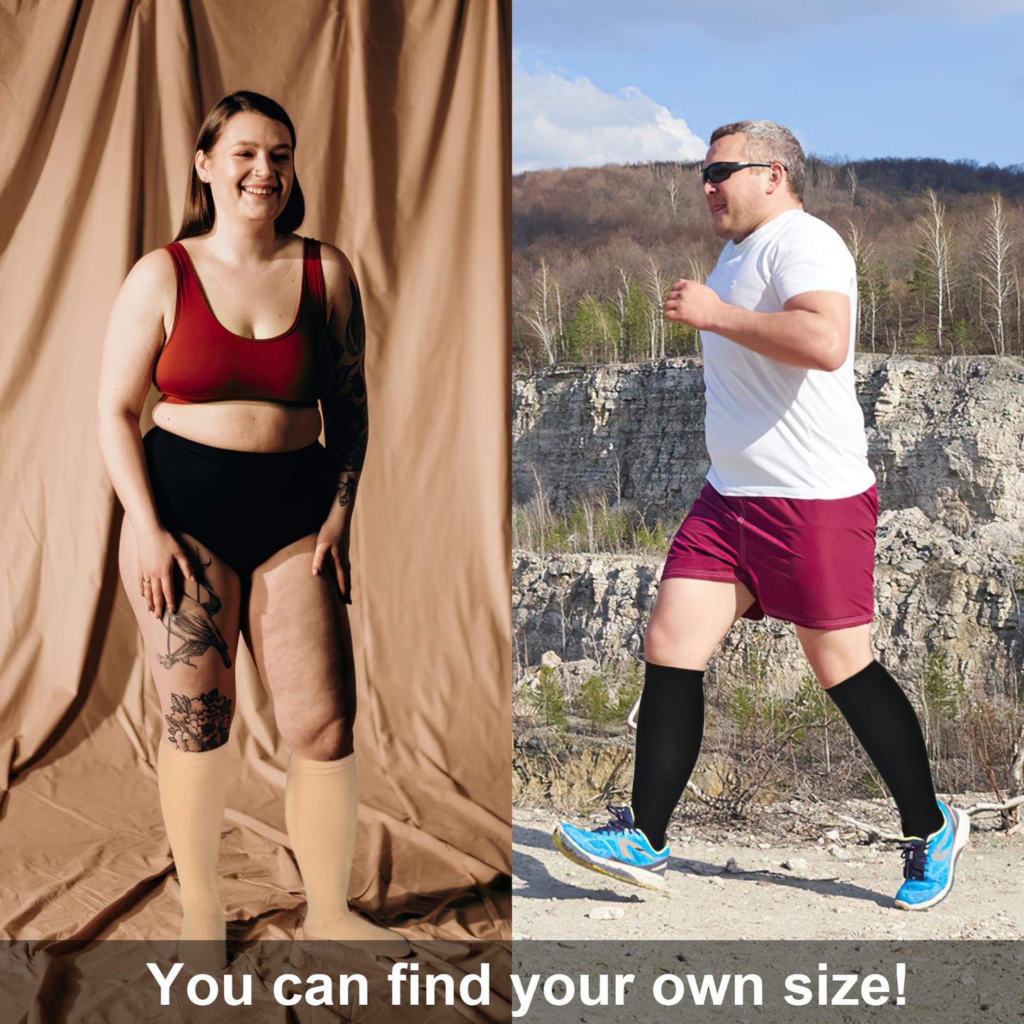 4XL Extra Wide Calf Compression Socks for Women Men 20-32 mmHg Knee High Plus Size