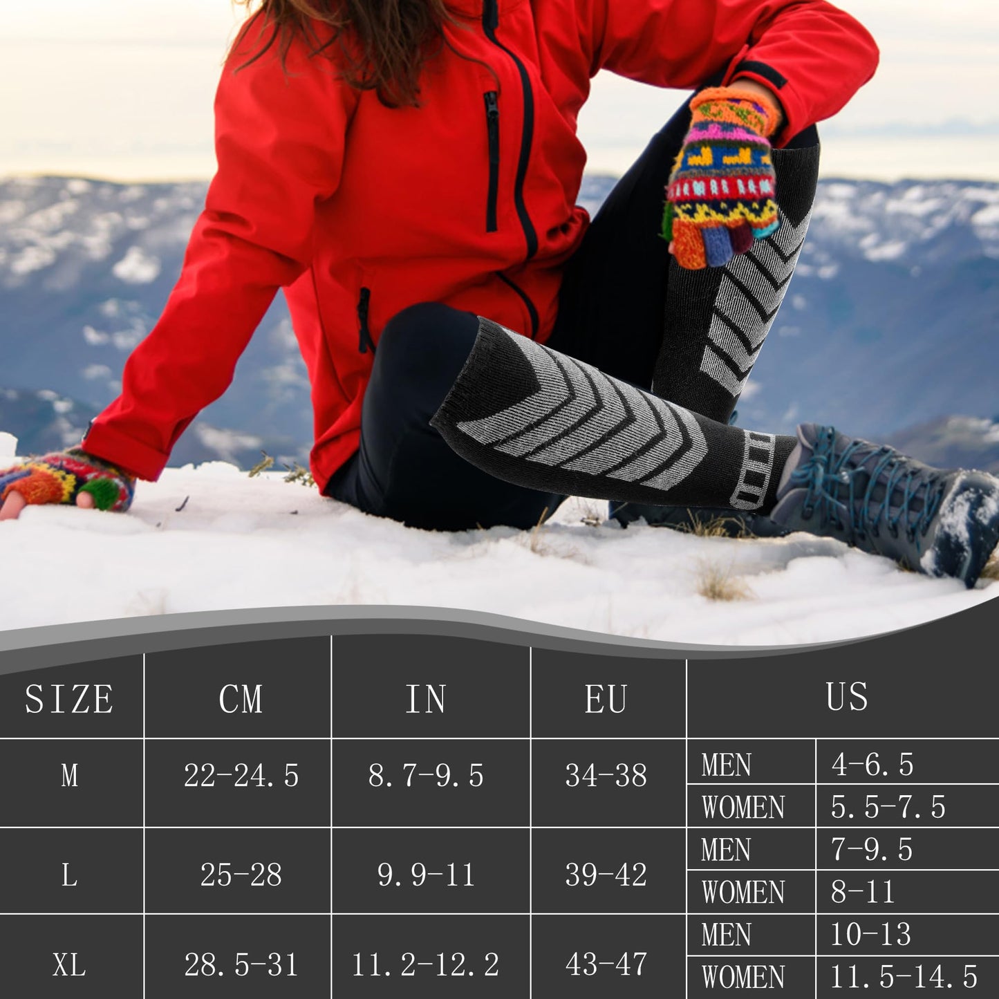 wanchel Merino Wool Ski Socks - 2 Pairs Knee High Skiing Socks, Winter Warm Snowboard Thermal Socks