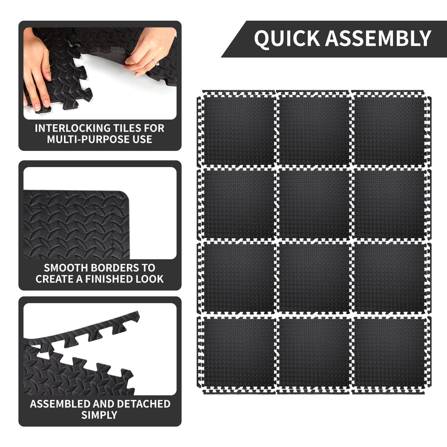 Puzzle Exercise Mat ½ in Thickness, 24 Tiles EVA Interlocking Foam Floor Tiles for Home 24'' x 24'' Protective Flooring Mats for Gym Equipment Covers 96 SQ FT