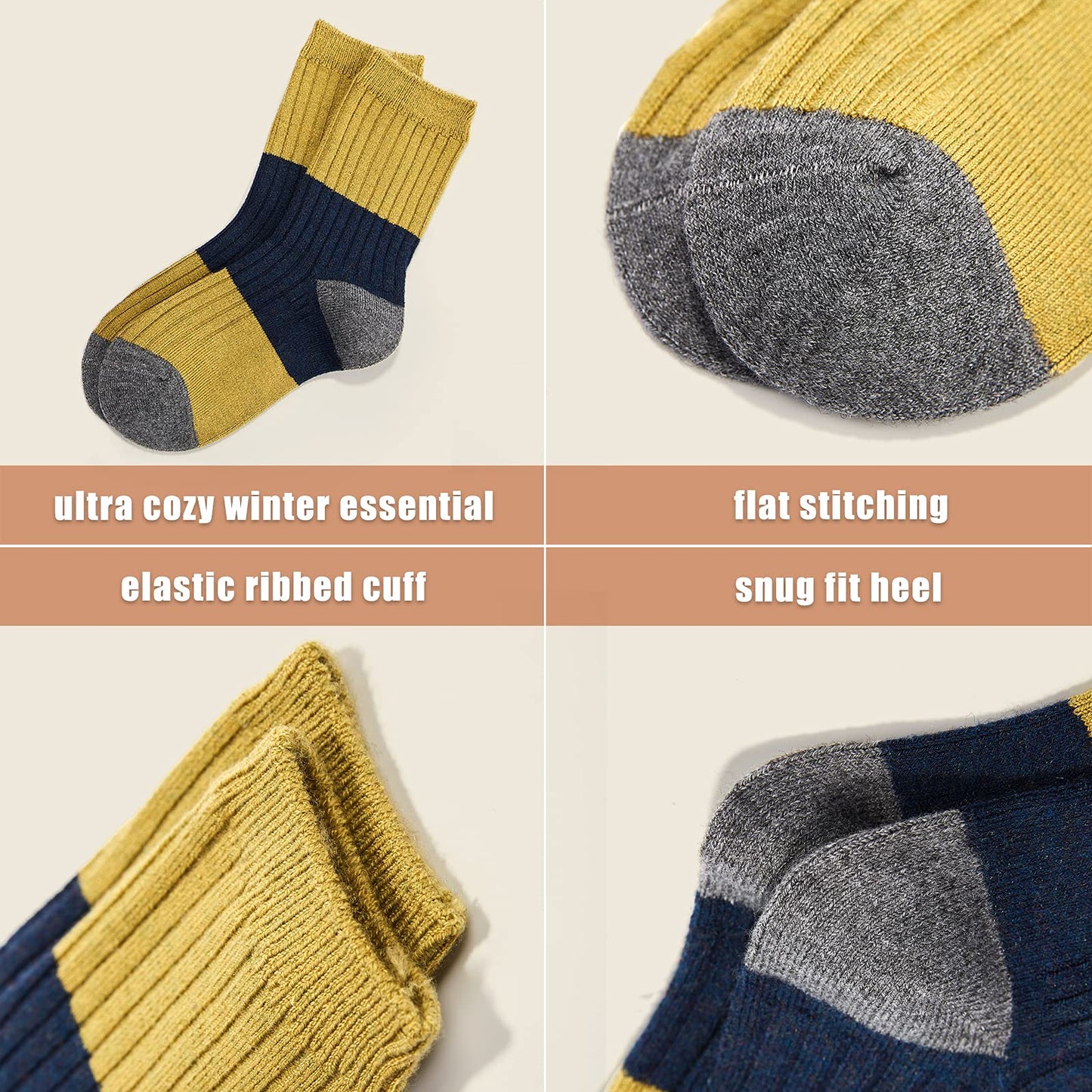 Big Boys Wool Socks Kids Warm Socks Winter Thermal Crew Socks 6 Pack 8-10 Years