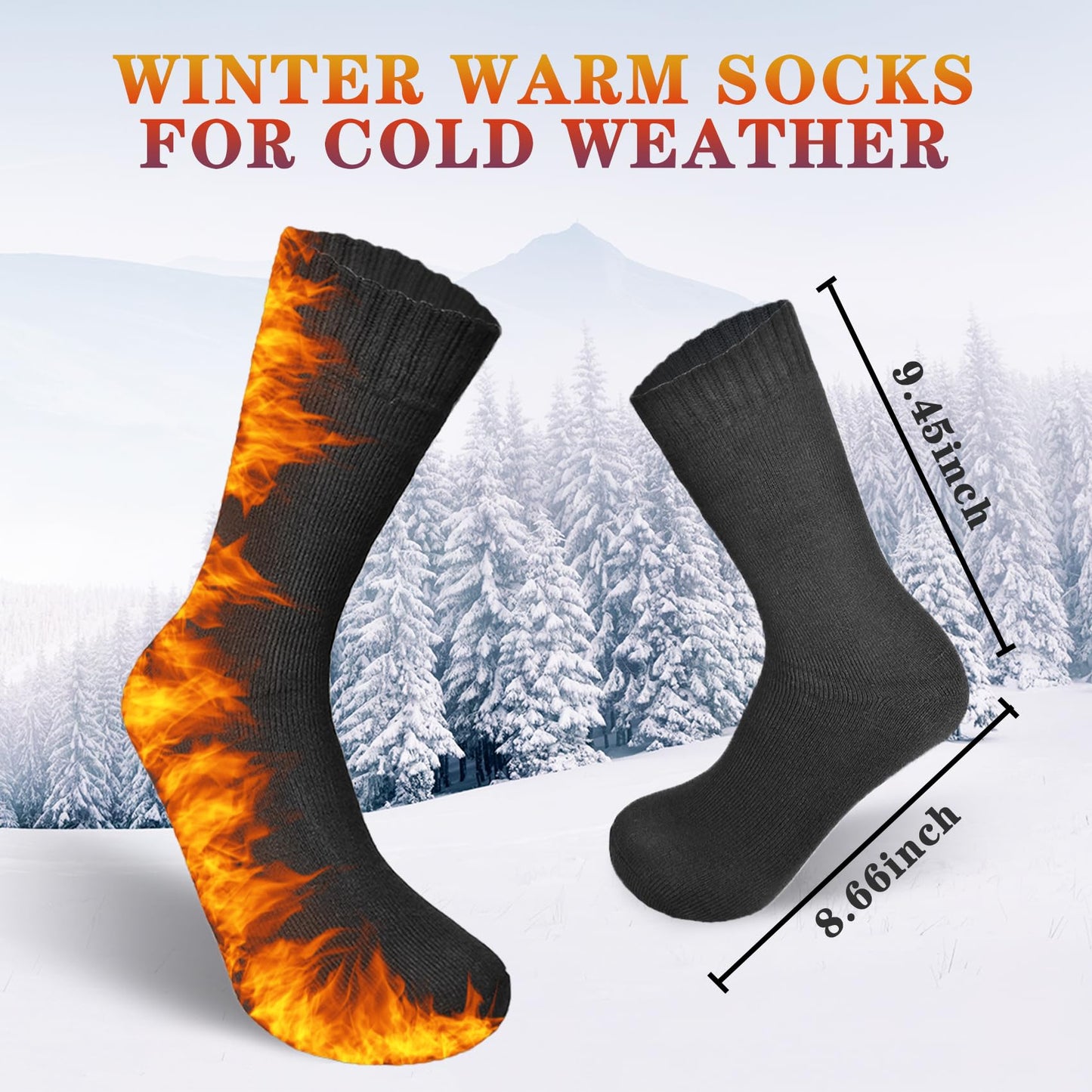 Thermal Socks for Men Thick Insulated Heated Socks Winter Warm Socks for Cold Weather, A-Black(4 Pairs)