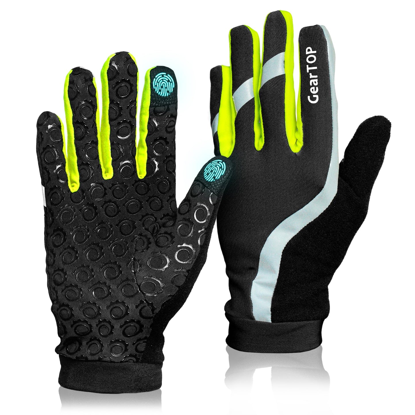 GearTOP Football Gloves Winter Gloves Liner for Men & Women, Touchscreen Gloves for Cold Weather, Warm Running, Cycling & Driving Gloves Women, Black Gloves Men with Touch Screen Fingers Reflective