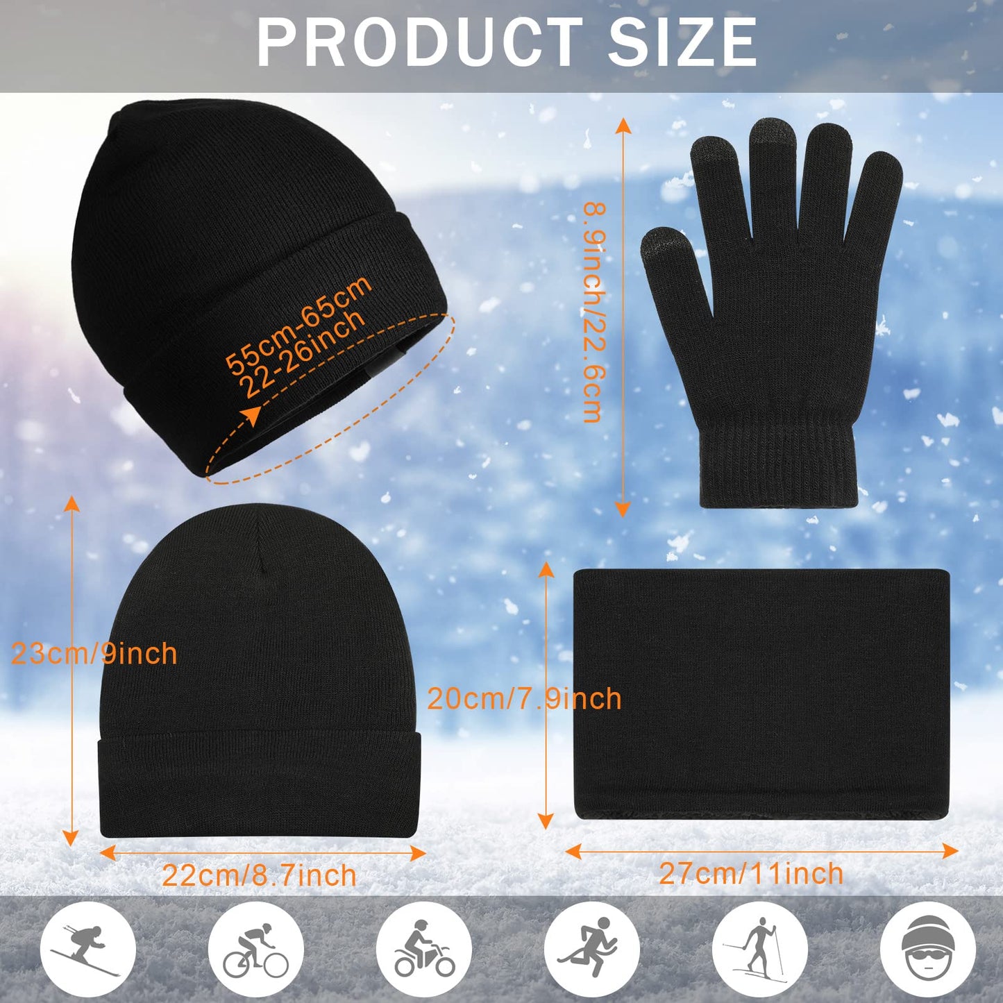 6 Pieces Winter Beanie Hat Scarf Touchscreen Gloves Neck Warm Knitted Fleece Lined for Men and Women Black, Grey