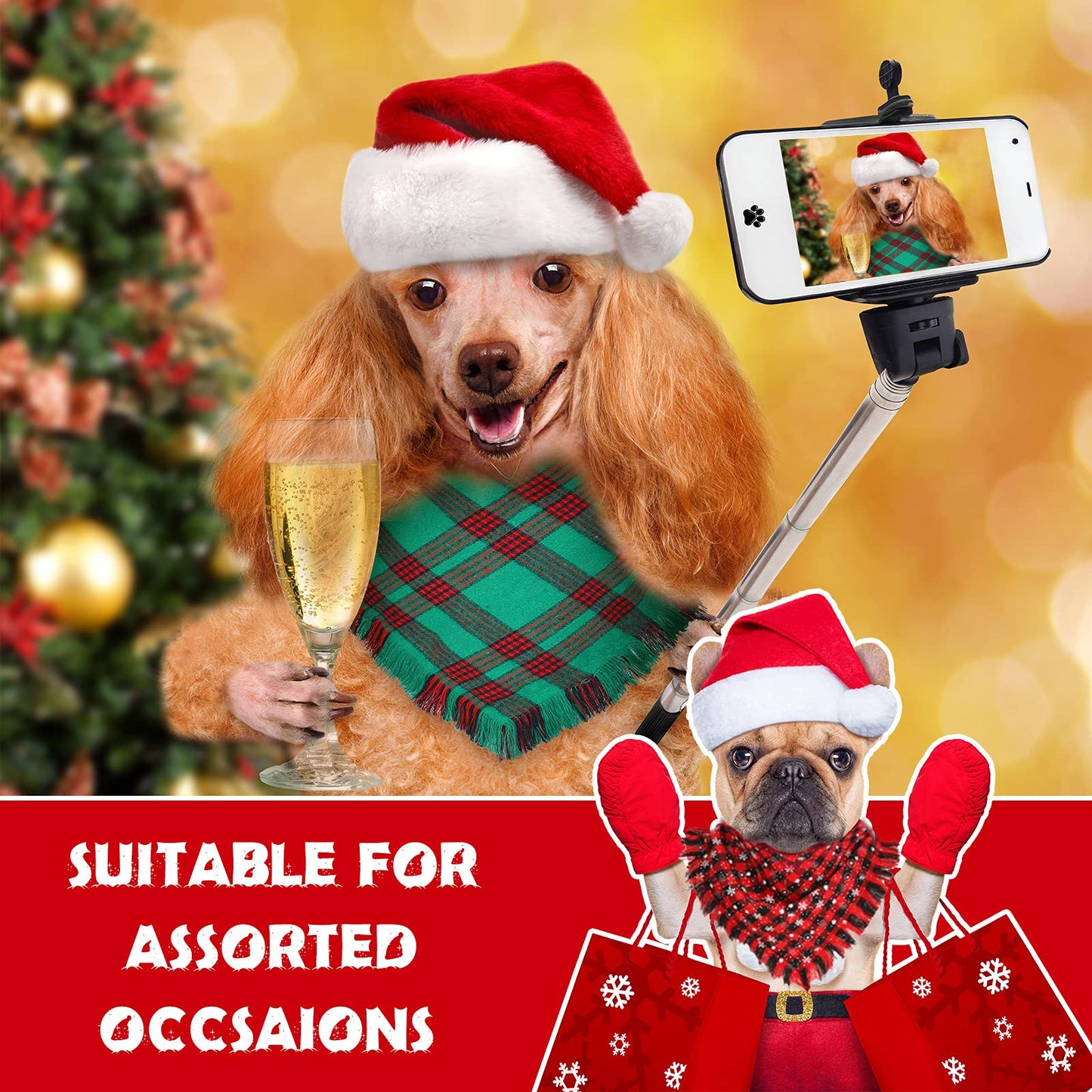 16 Pieces Christmas Dog Bandanas Bulk Classic Plaid Pet Scarf Triangle Puppy Bibs Kerchief Tassels Checked Handkerchief Winter Xmas Grooming Adjustable Accessories for Small Medium Large Dogs Cats