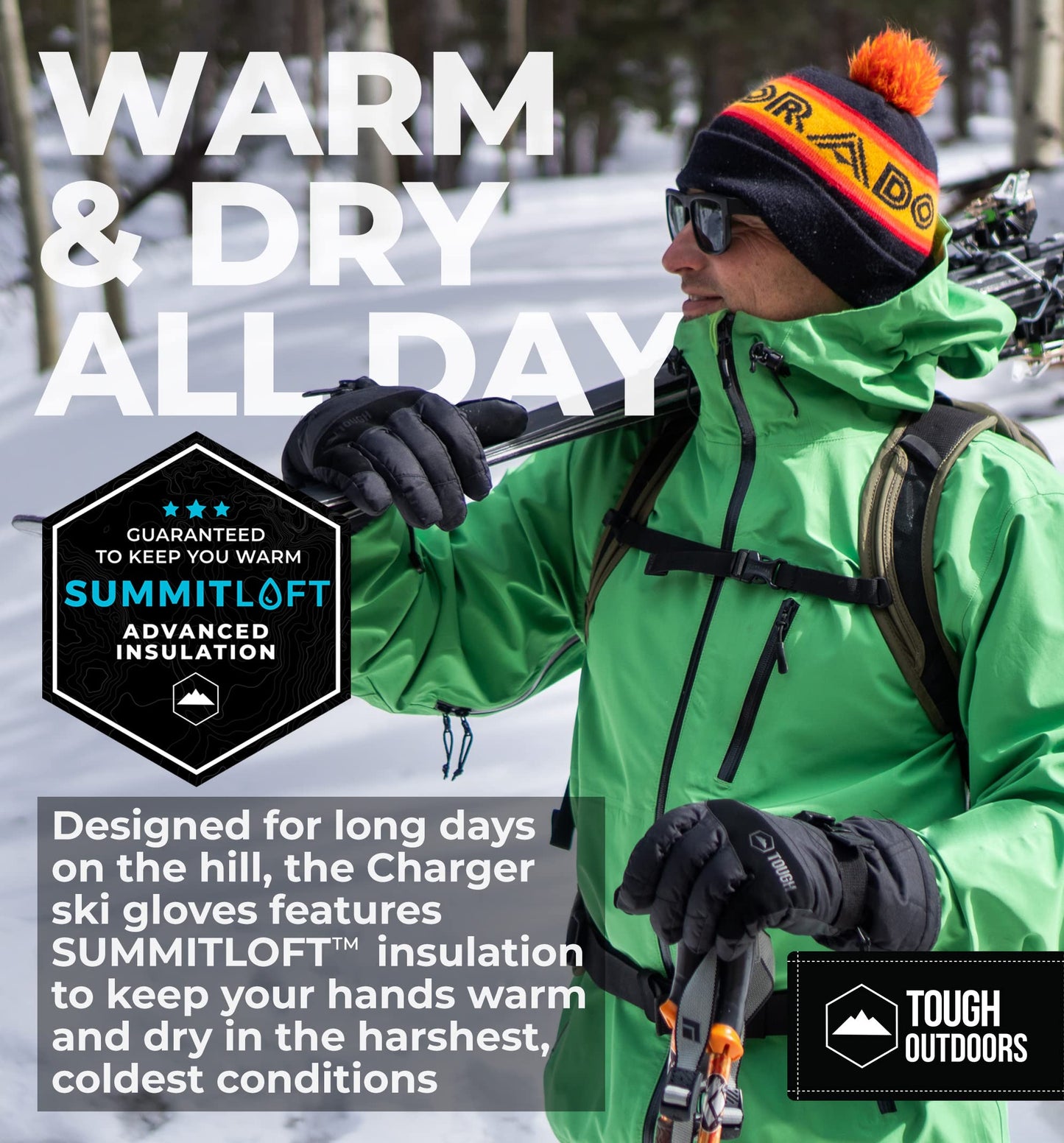 Tough Outdoors Winter Gloves - Waterproof Snow Gloves for Women and Men - Warm Womens and Mens Ski or Snowboard Gloves - Skiing & Snowboarding Gloves for Cold Weather - Large