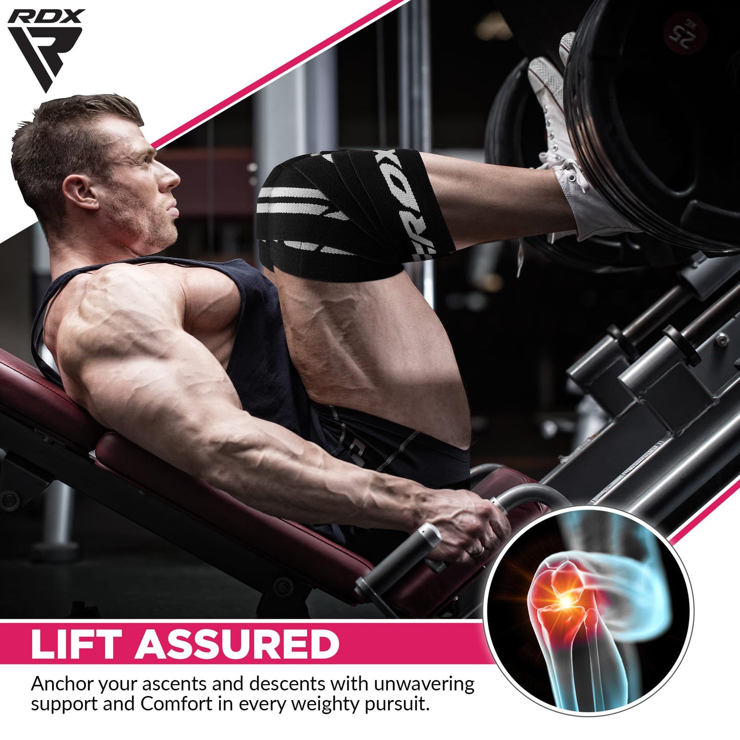 RDX Knee Wraps Pair Weightlifting, 78” Elasticated Straps for Gym Workout Fitness Squats Powerlifting Leg Press Bodybuilding