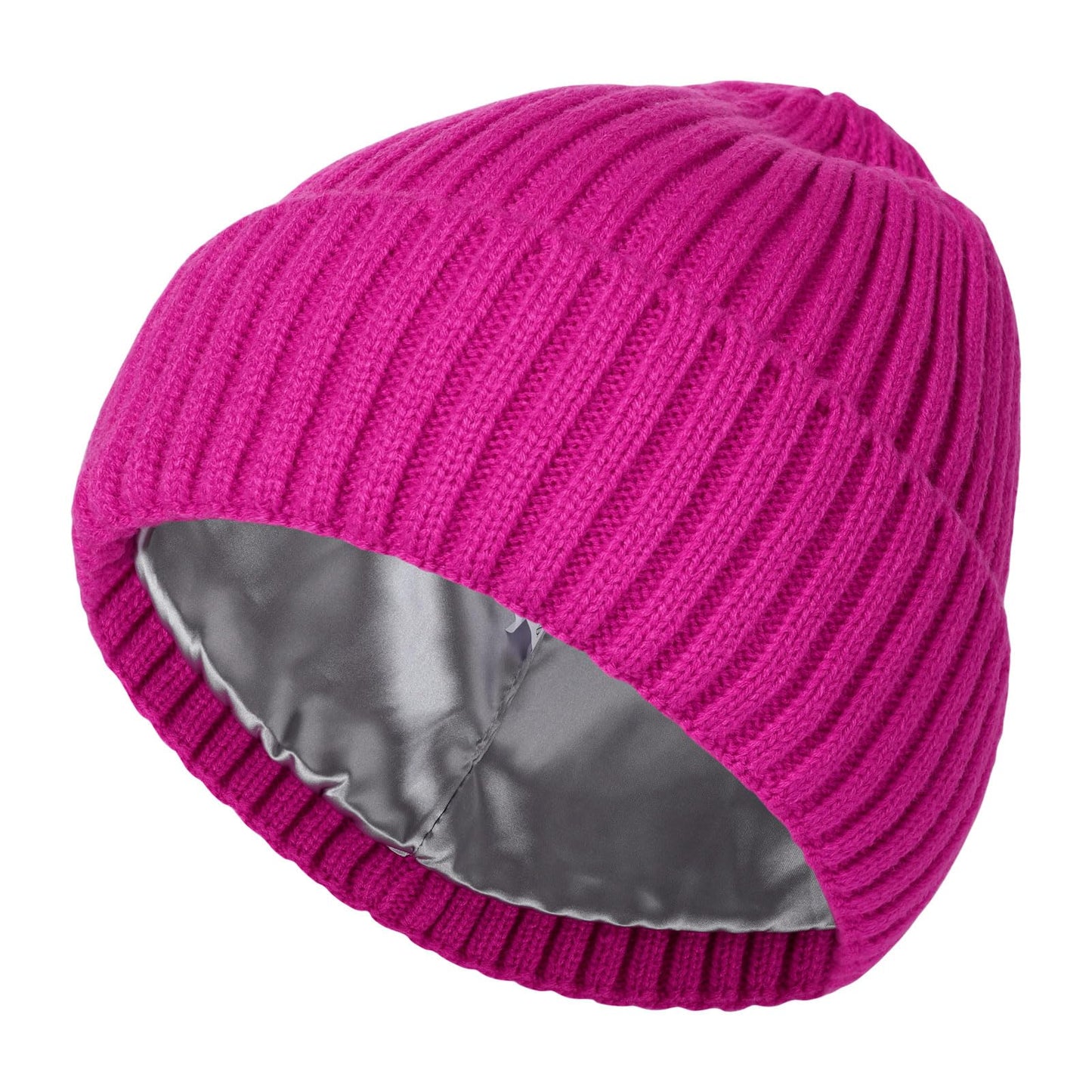 LiuSuper Satin Lined Beanie for Women Men, Winter Hats for Women, Slouchy Silk Lined Beanie, Warm Unisex Cuffed Beanie Rose
