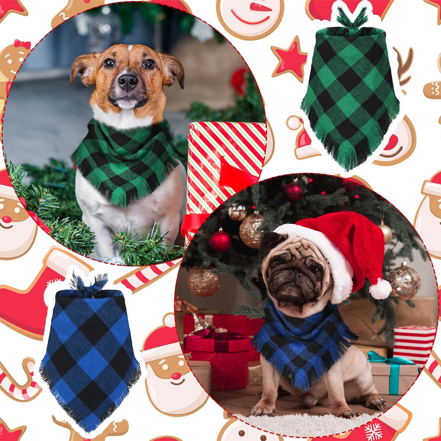 16 Pieces Christmas Dog Bandanas Bulk Classic Plaid Pet Scarf Triangle Puppy Bibs Kerchief Tassels Checked Handkerchief Winter Xmas Grooming Adjustable Accessories for Small Medium Large Dogs Cats