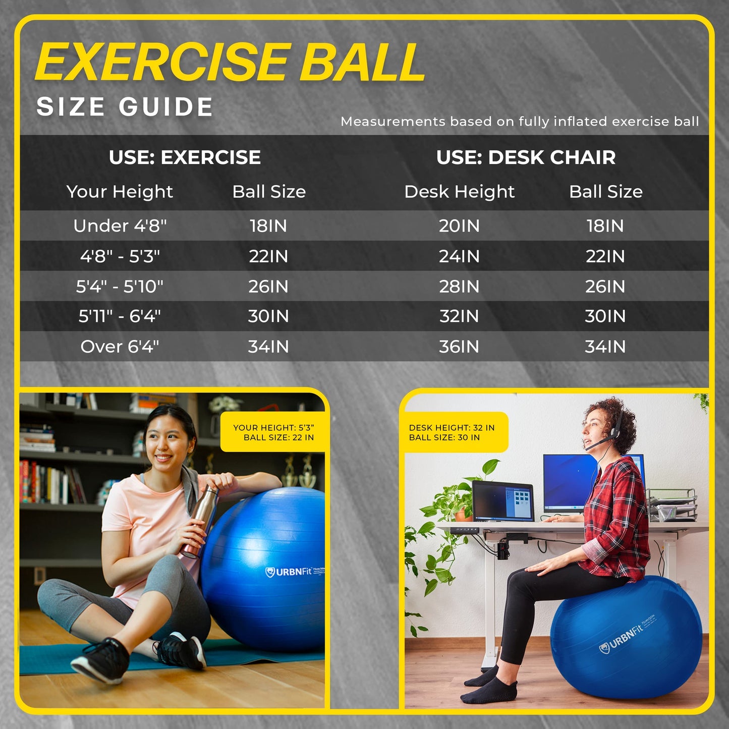 URBNFit Exercise Ball - Yoga Ball in Multiple Sizes for Yoga, Pilates, Pregnancy, Stability - Anti-Burst Swiss Balance Ball w/Quick Pump – Office Ball Chair for Home and Gym – 26 Inch - Teal