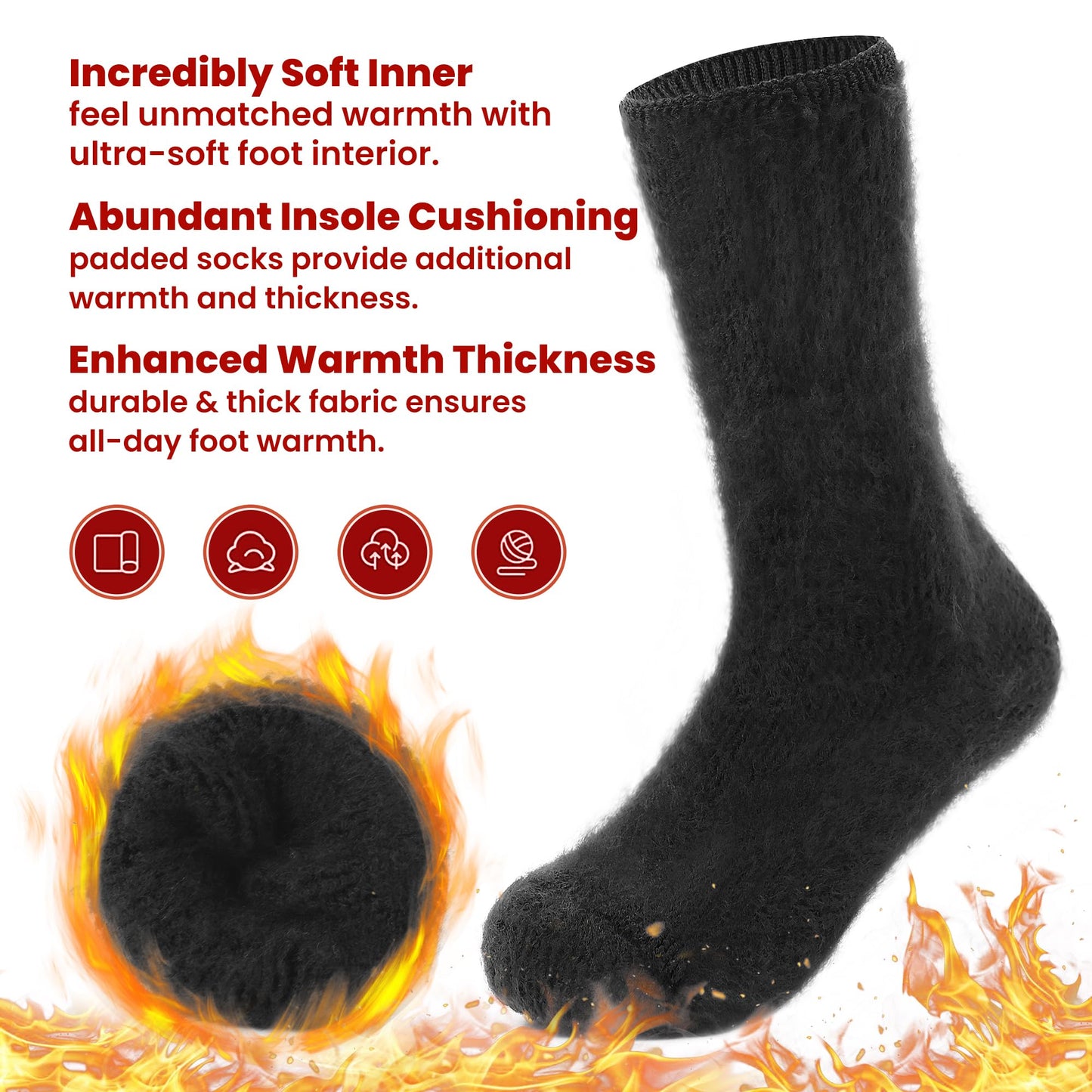 Tough Land 2 Pairs of Thermal Socks for Men Heat Trapping Warm Winter Socks