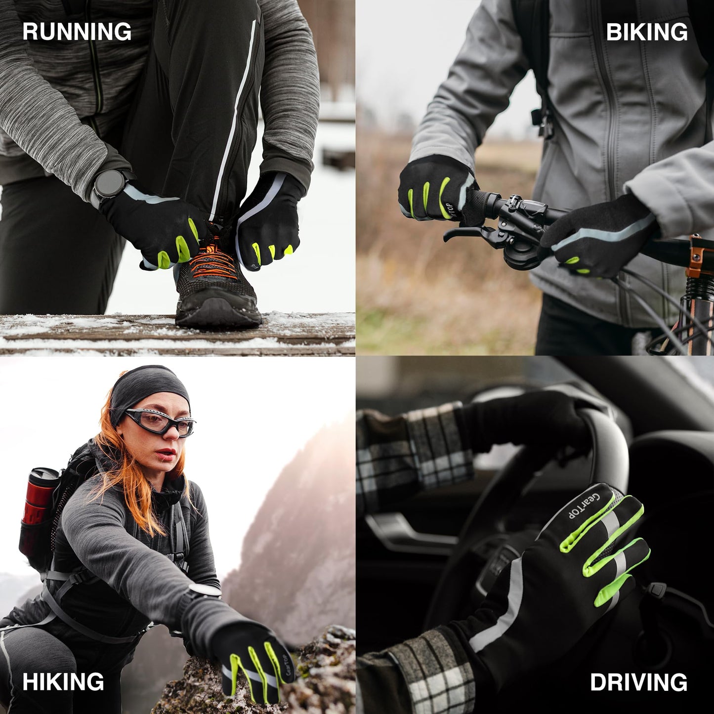 GearTOP Football Gloves Winter Gloves Liner for Men & Women, Touchscreen Gloves for Cold Weather, Warm Running, Cycling & Driving Gloves Women, Black Gloves Men with Touch Screen Fingers Reflective