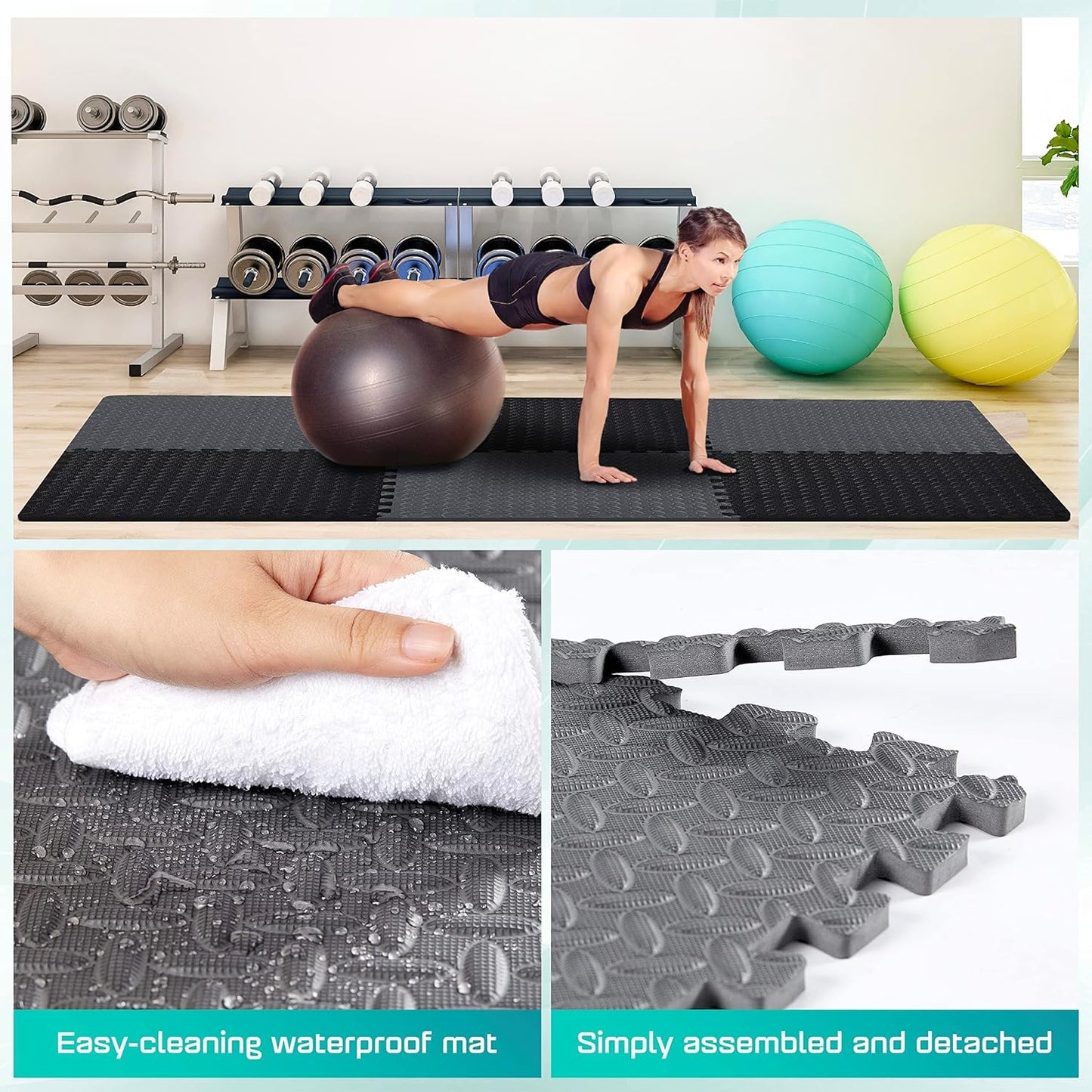 Yes4All Interlocking Foam Tiles, Non-Slip Foam Floor Tiles for Home Gym- Black and Gray, 16 tiles 12"x 12"x 7/16" cover 16 Sqft