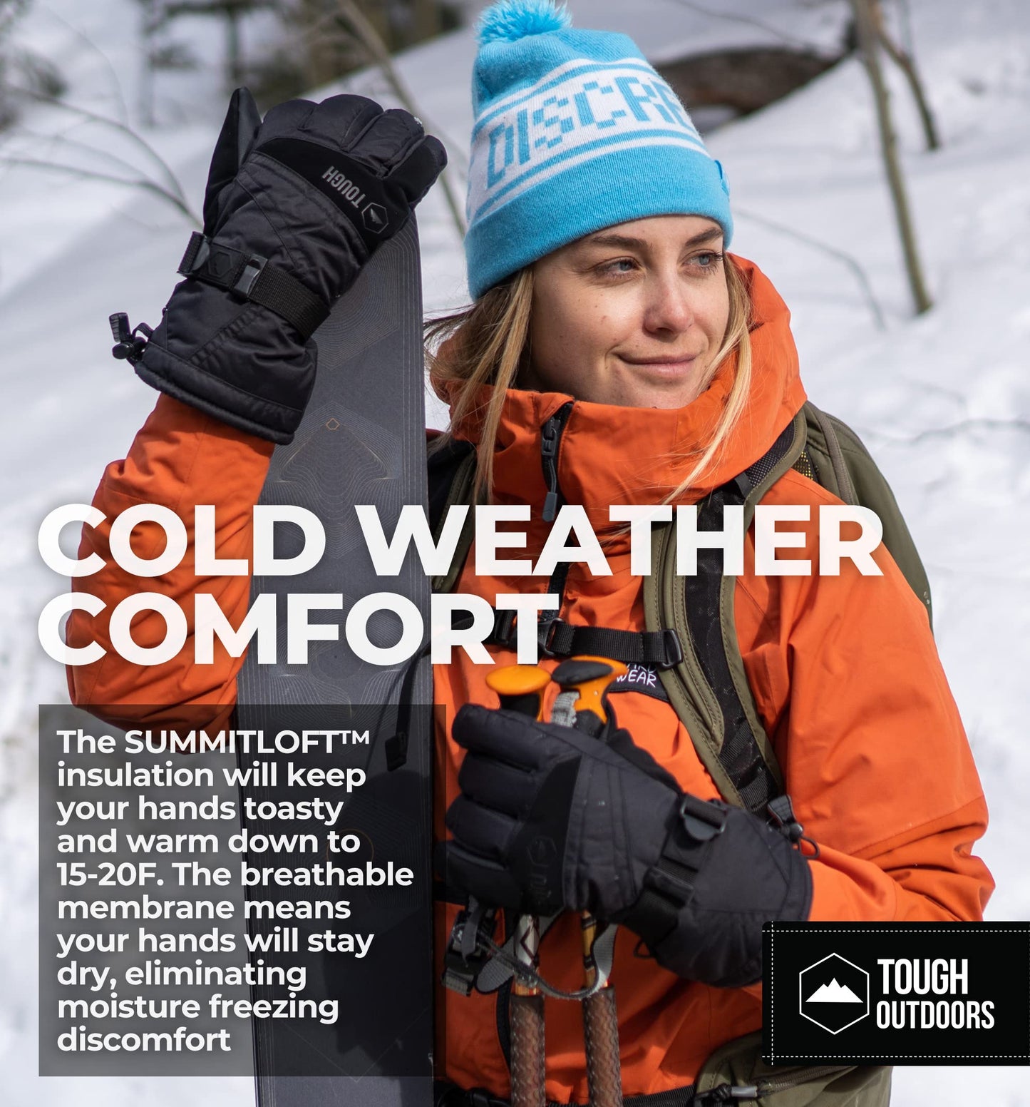 Tough Outdoors Winter Gloves - Waterproof Snow Gloves for Women and Men - Warm Womens and Mens Ski or Snowboard Gloves - Skiing & Snowboarding Gloves for Cold Weather - Large