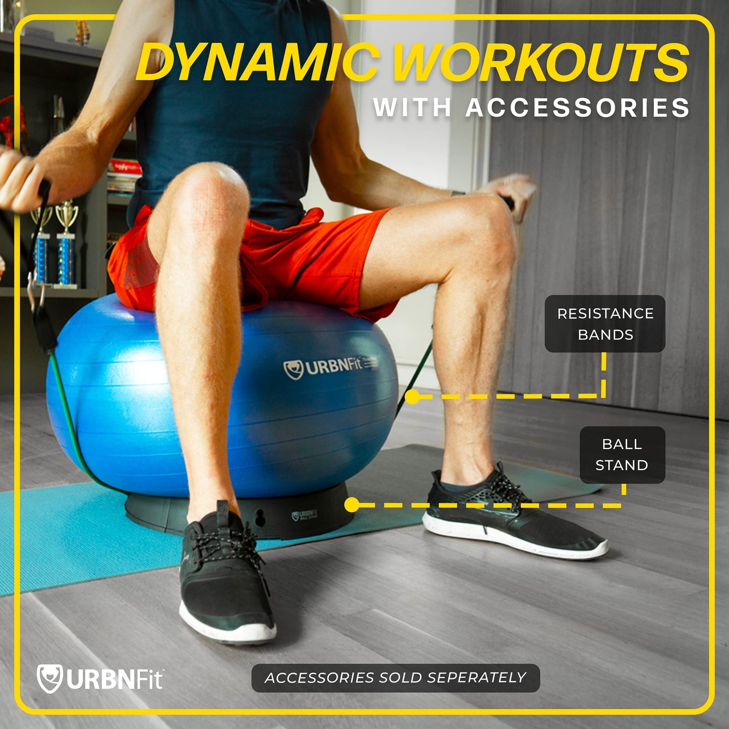 URBNFit Exercise Ball - Yoga Ball in Multiple Sizes for Yoga, Pilates, Pregnancy, Stability - Anti-Burst Swiss Balance Ball w/Quick Pump – Office Ball Chair for Home and Gym – 26 Inch - Teal