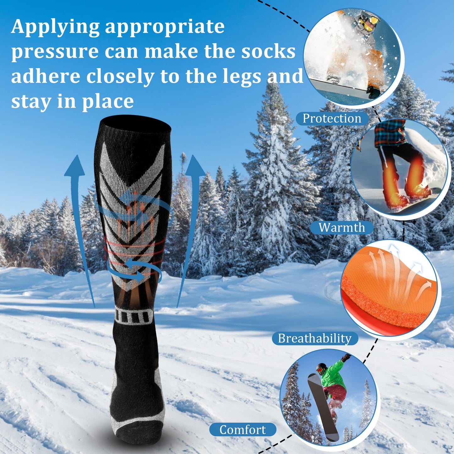 wanchel Merino Wool Ski Socks - 2 Pairs Knee High Skiing Socks, Winter Warm Snowboard Thermal Socks