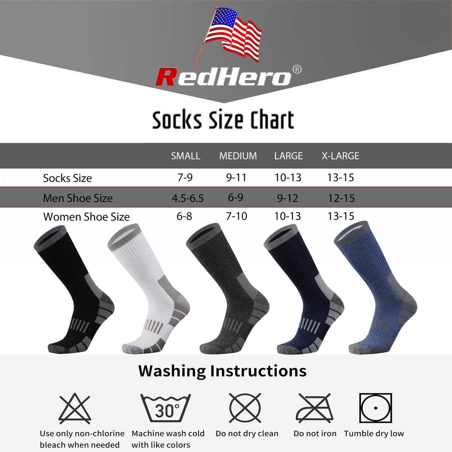 RedHero Men's Cotton Heavy Thick Full Cushion Crew Socks Moisture Wicking Control Thermal Winter Athletic Steel Toe Work Boot(Denim XL)